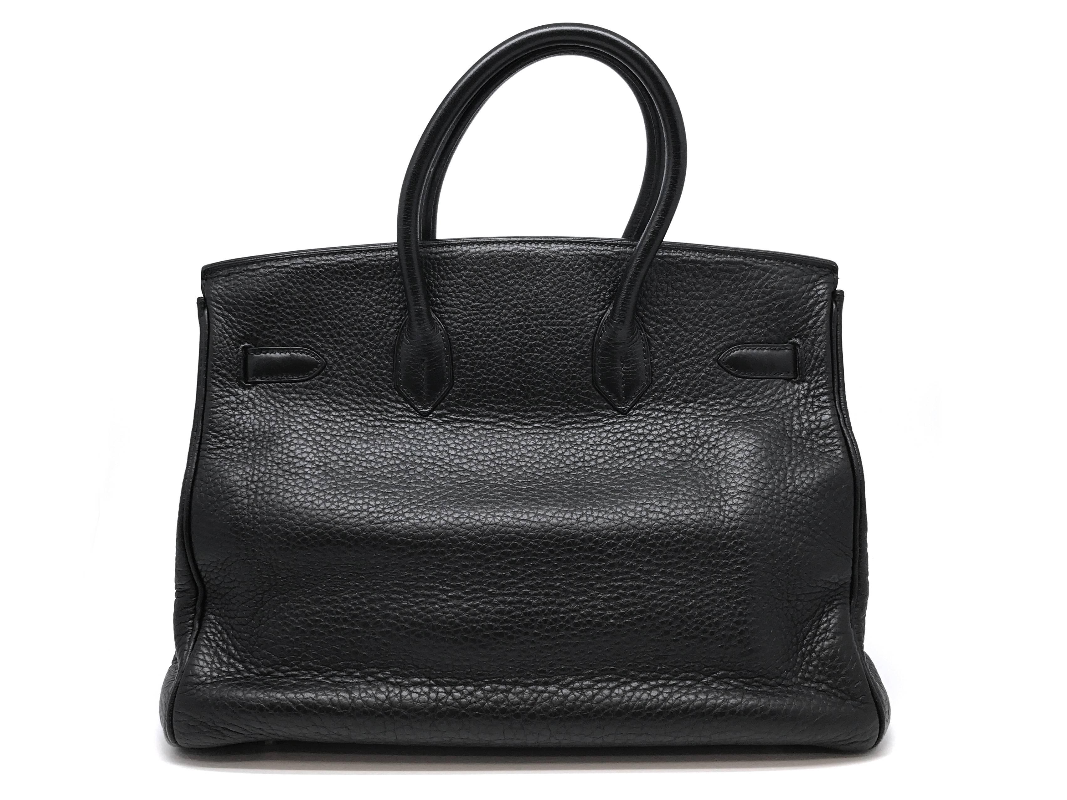 Hermes Birkin 35 Noir Clemence Leather SHW Top Handle Bag In Excellent Condition In Kowloon, HK