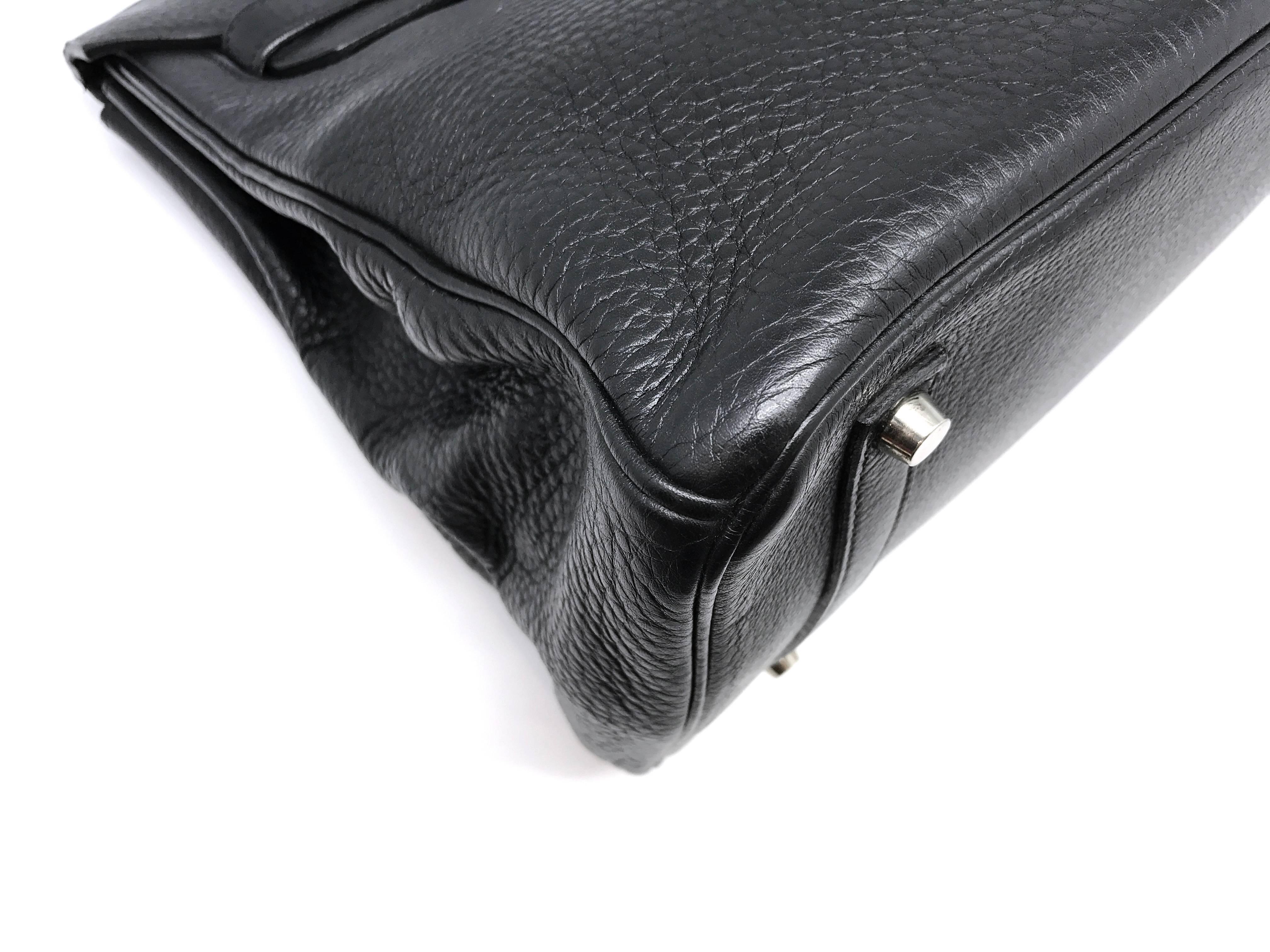 Women's Hermes Birkin 35 Noir Clemence Leather SHW Top Handle Bag