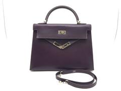 Hermes Kelly 32 Raisin Courchevel Leather SHW Top Handle Bag