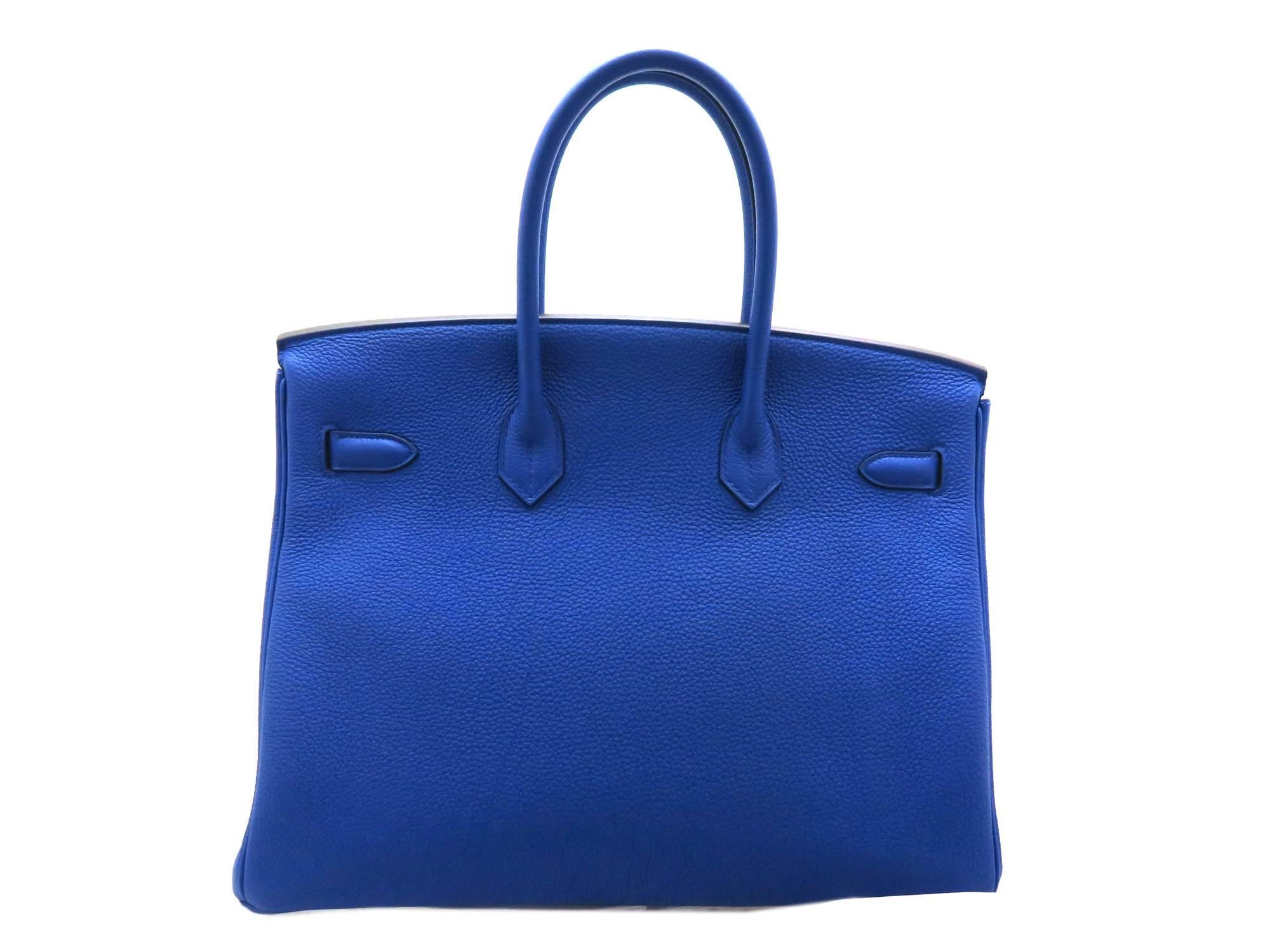 Blue Hermes Birkin 35 Bleu Electric Togo Leather SHW Top Handle Bag