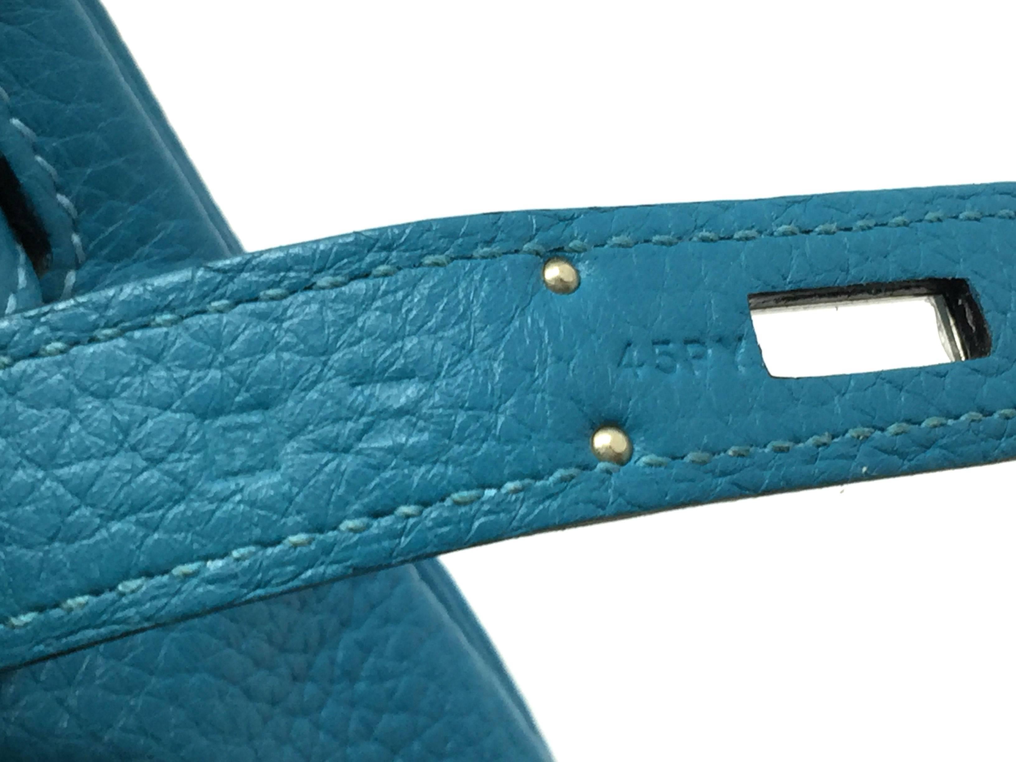 Hermes Birkin 30 Turquoise Blue Clemence Leather SHW Top Handle Bag For Sale 2