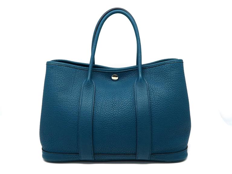 Hermes Garden Party TPM Bleu Izmir Taurillon Clemence Leather Tote Bag ...