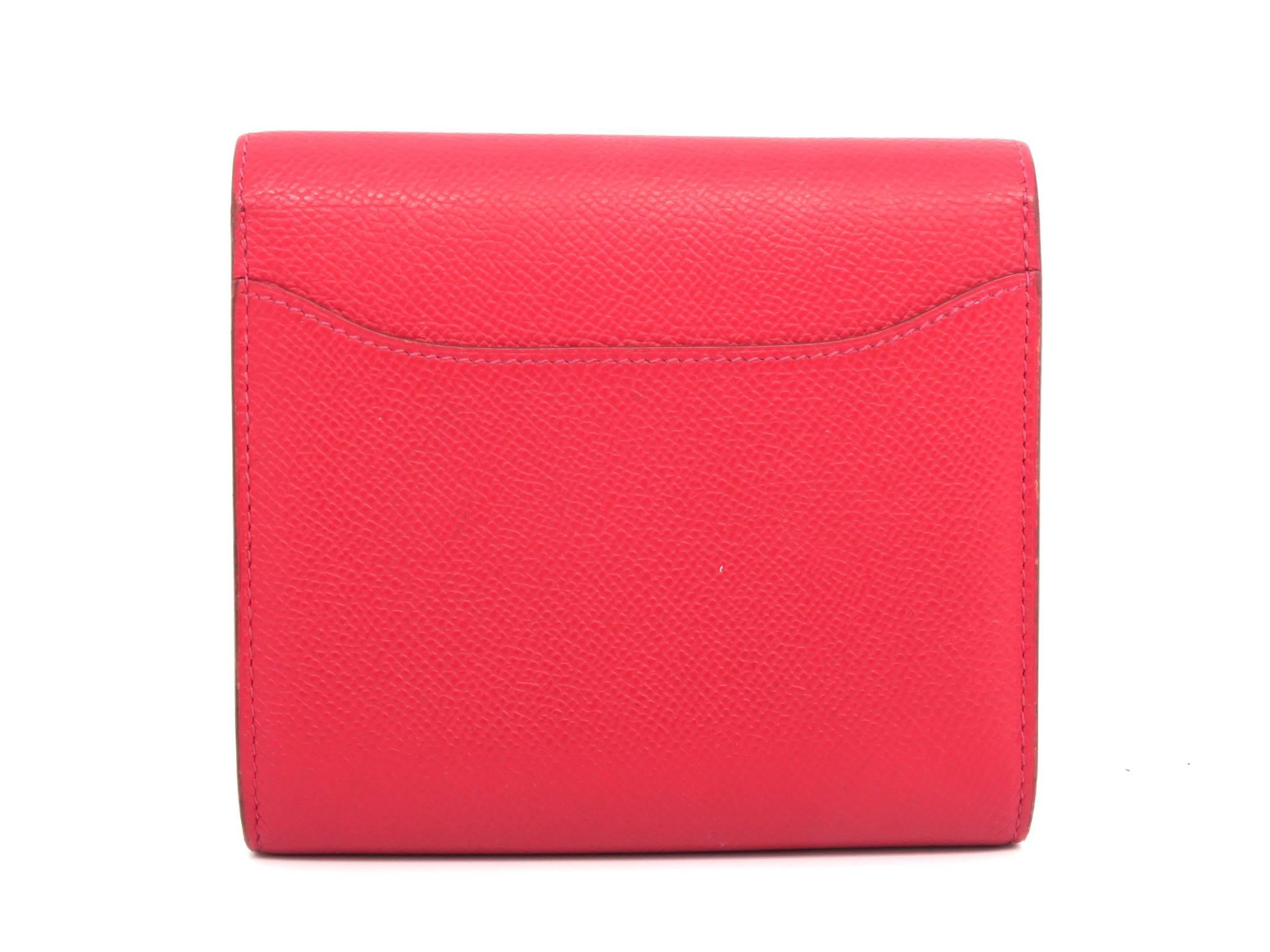 Red Hermes Constance Wallet Rouge Vif Veau Epsom Leather GHW Snap Wallet For Sale