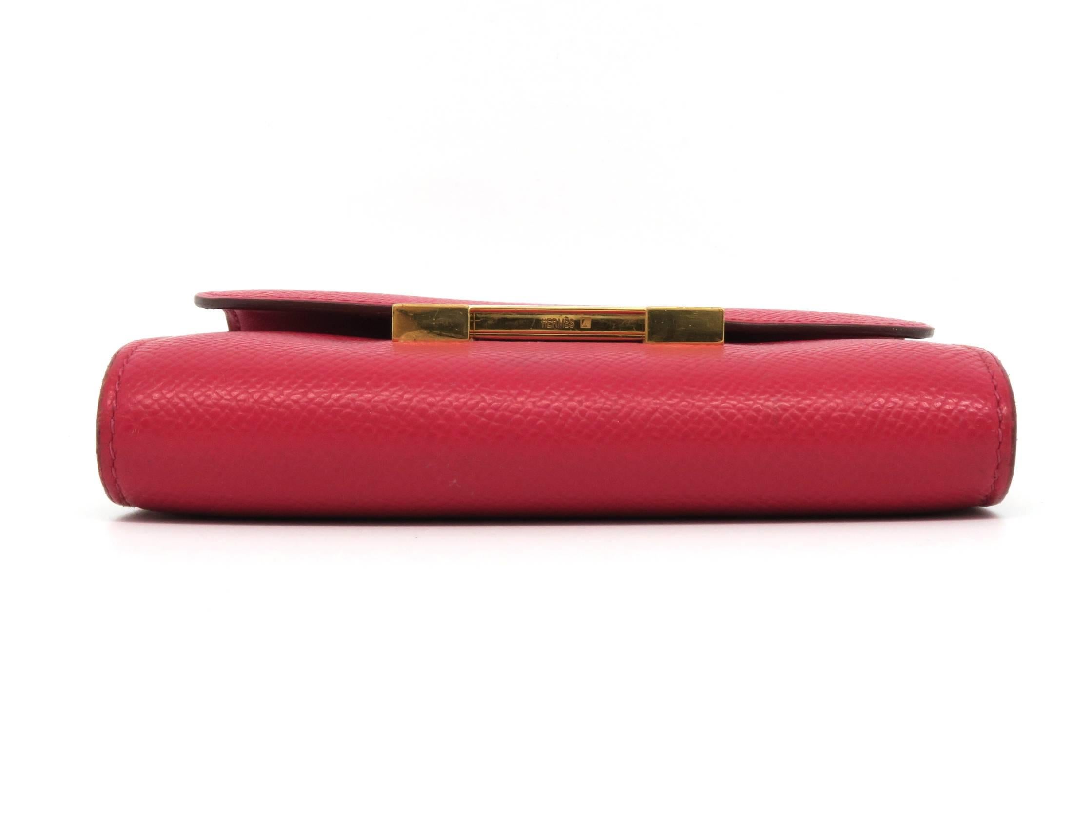 Hermes Constance Wallet Rouge Vif Veau Epsom Leather GHW Snap Wallet In Fair Condition For Sale In Kowloon, HK
