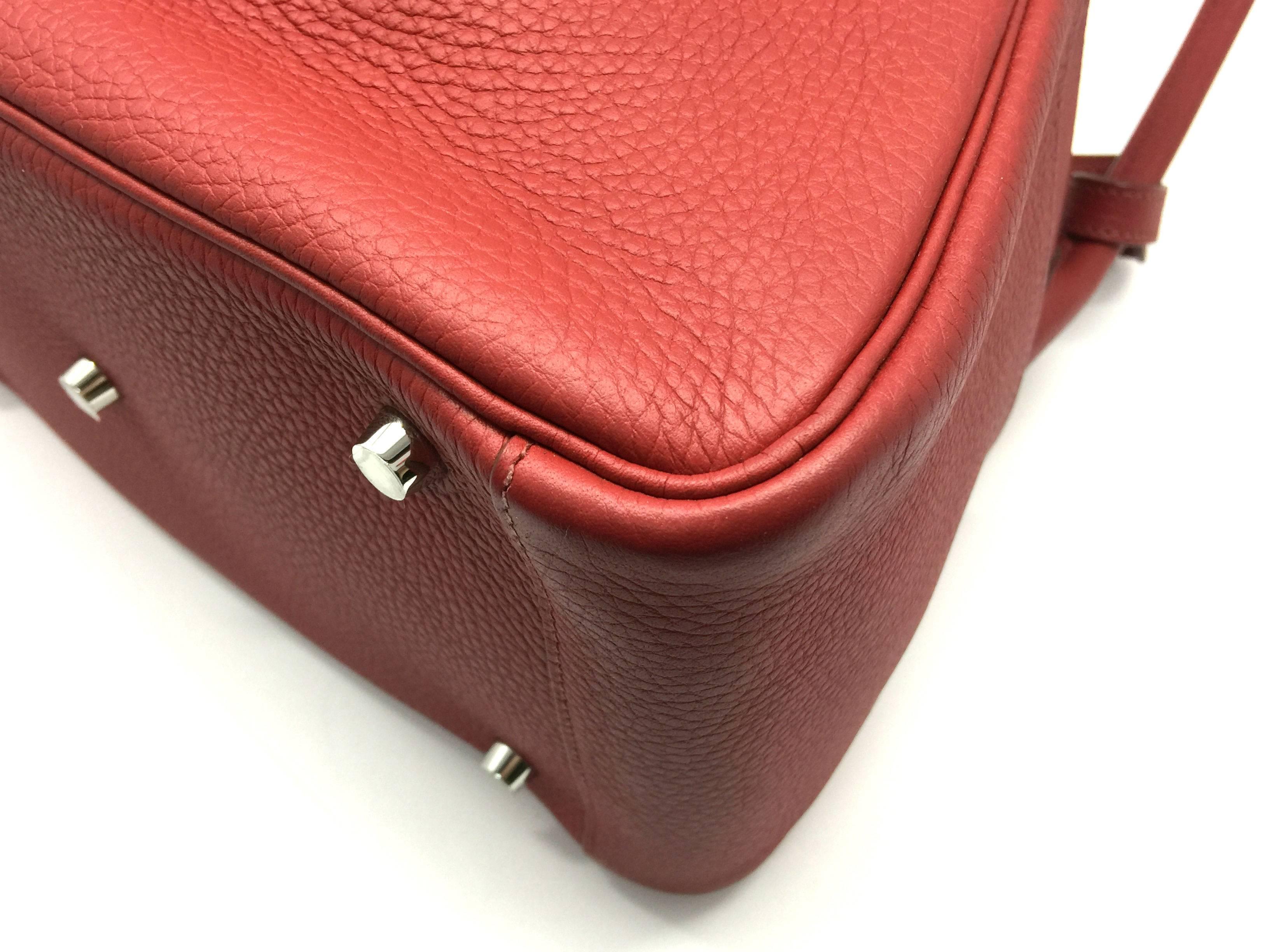 Hermes Lindy 30 Red Rouge H Clemence Leather Shoulder Bag 4