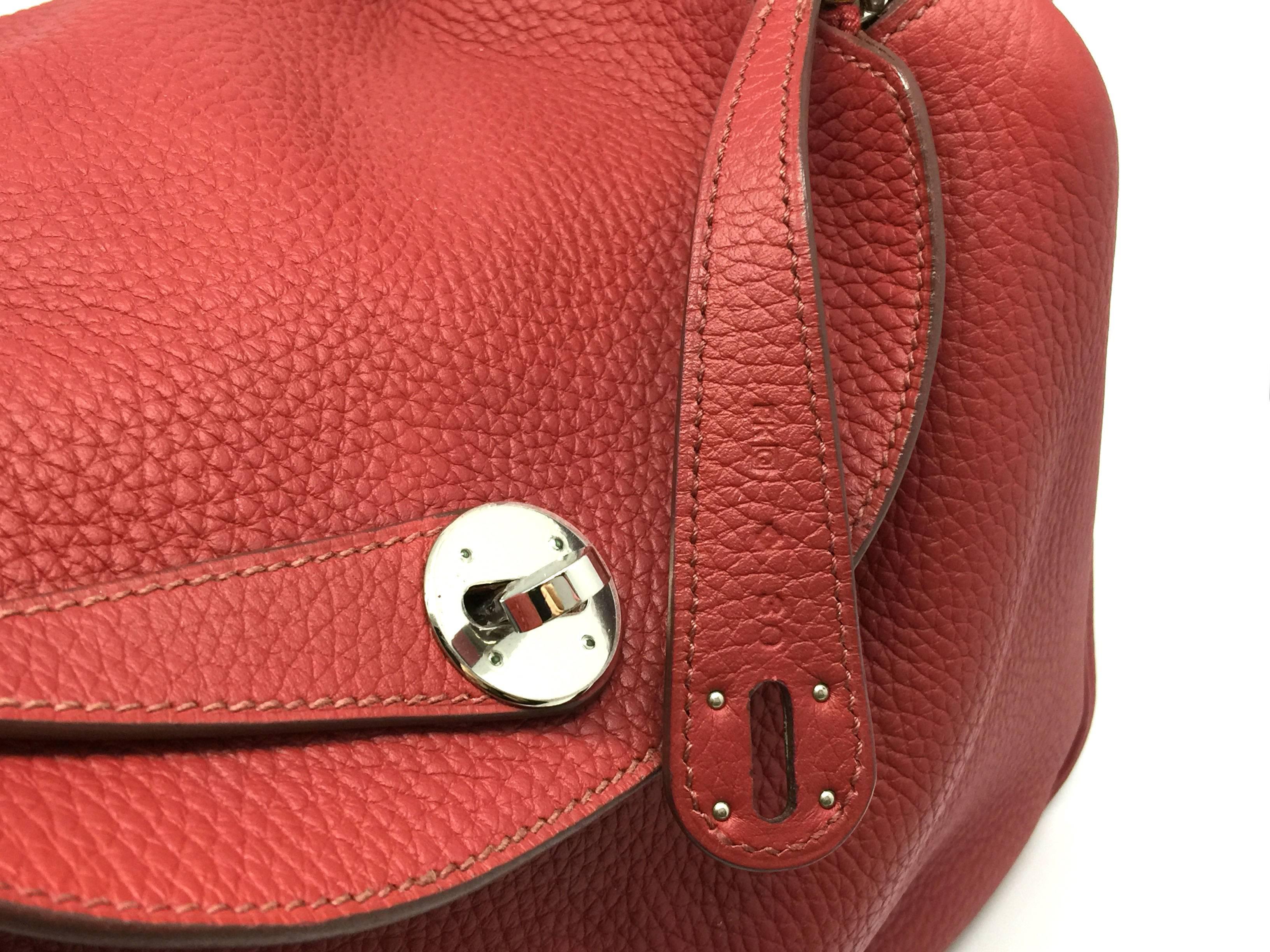 Women's Hermes Lindy 30 Red Rouge H Clemence Leather Shoulder Bag