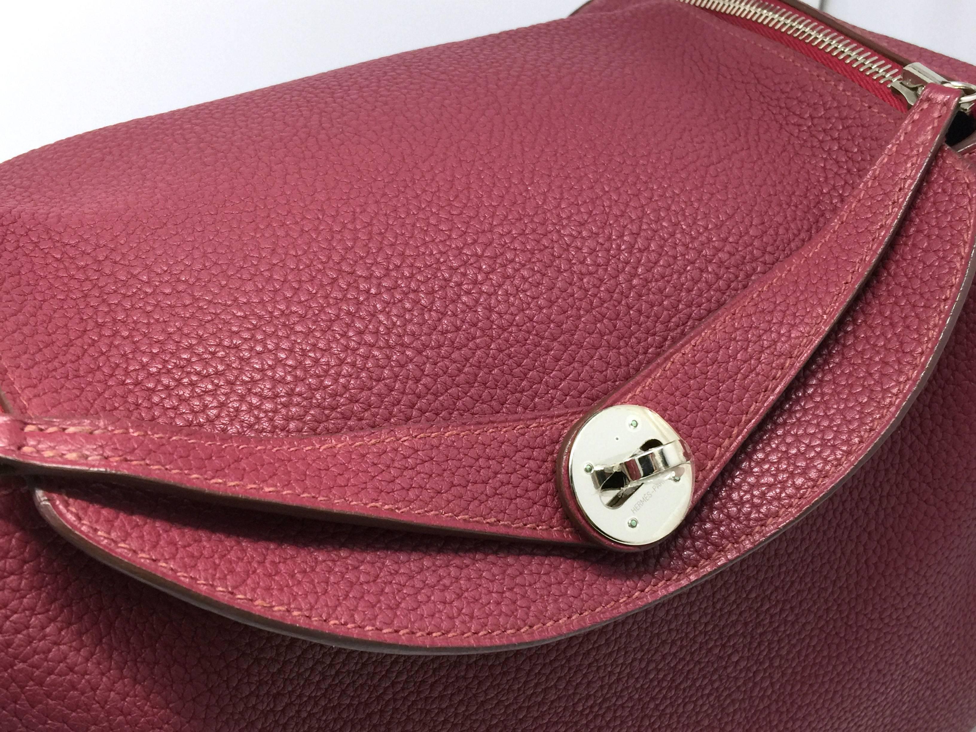 Women's Hermes Lindy 30 Red Rubis Clemence Leather SHW Shoulder Bag 