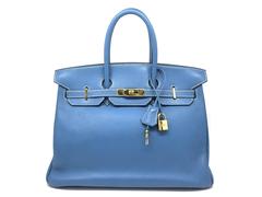 Hermes Birkin 30 Blue Aztec Clemence Leather GHW Top Handle Bag