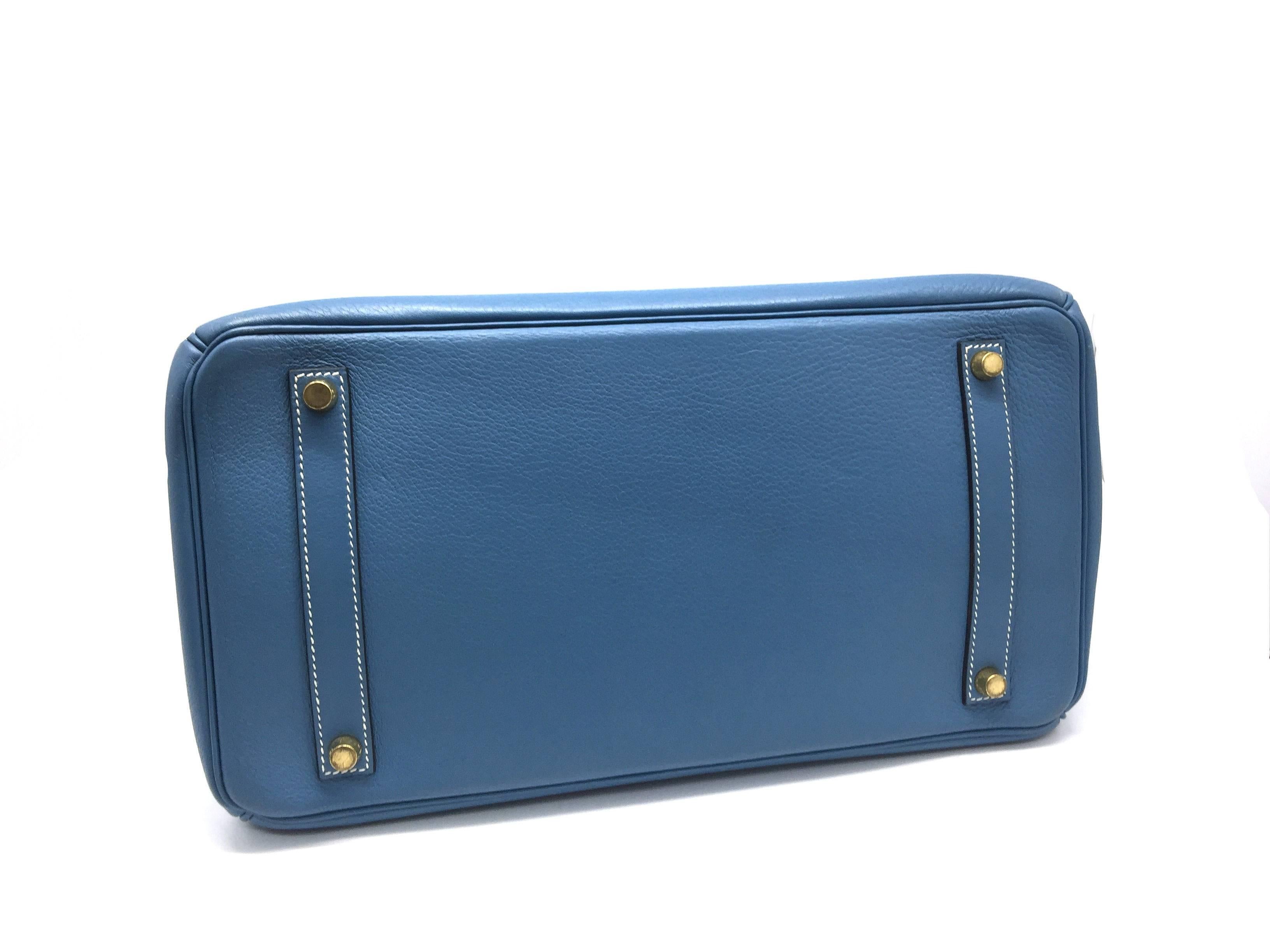 Hermes Birkin 30 Blue Aztec Clemence Leather GHW Top Handle Bag For Sale 4
