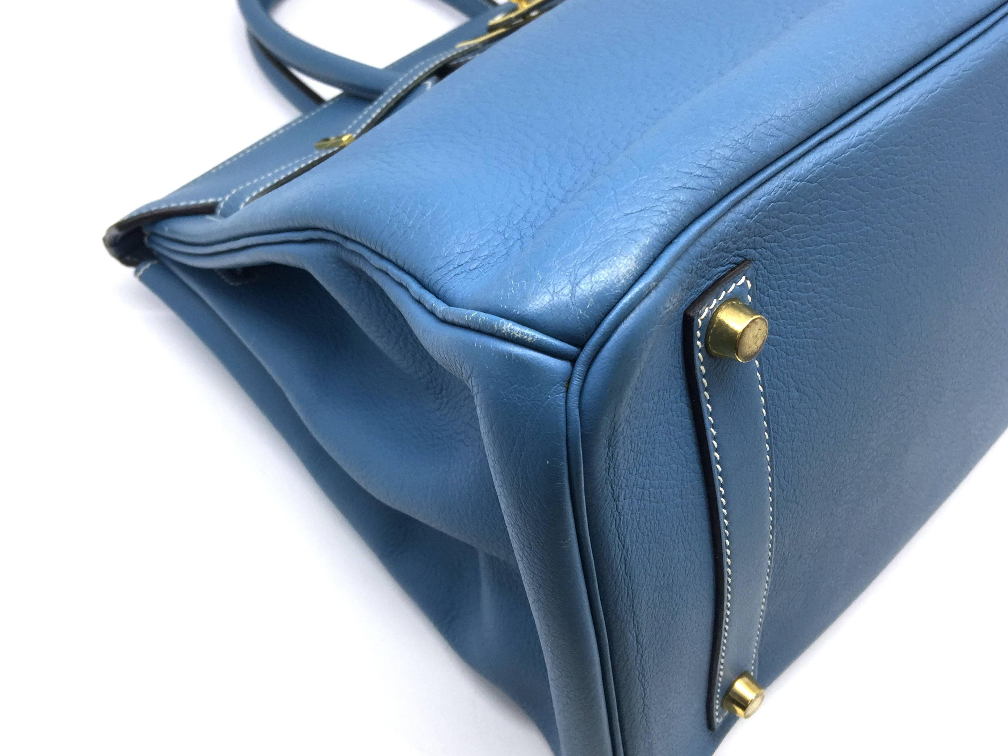 Hermes Birkin 30 Blue Aztec Clemence Leather GHW Top Handle Bag For Sale 5