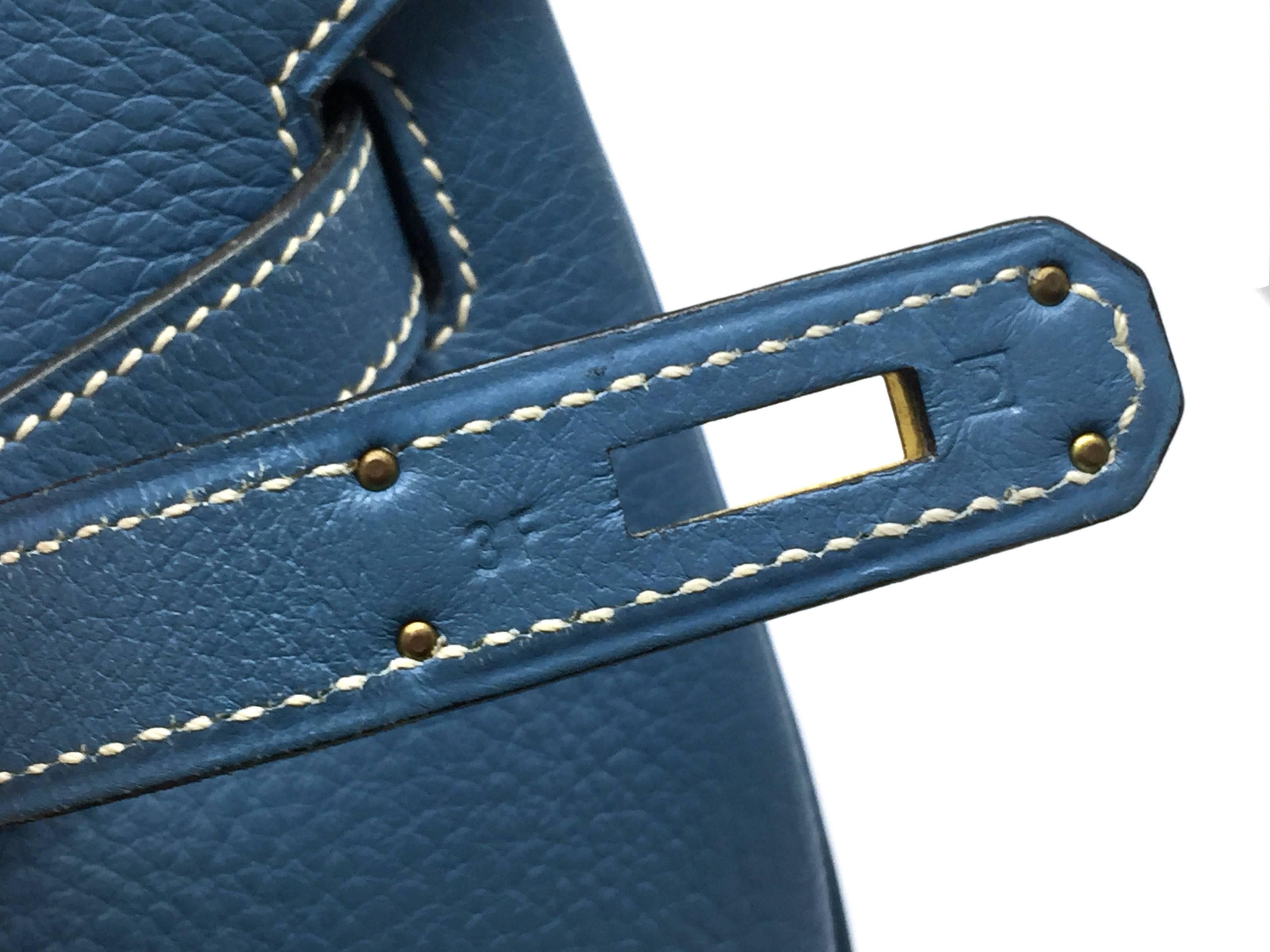 Hermes Birkin 30 Blue Aztec Clemence Leather GHW Top Handle Bag For Sale 3