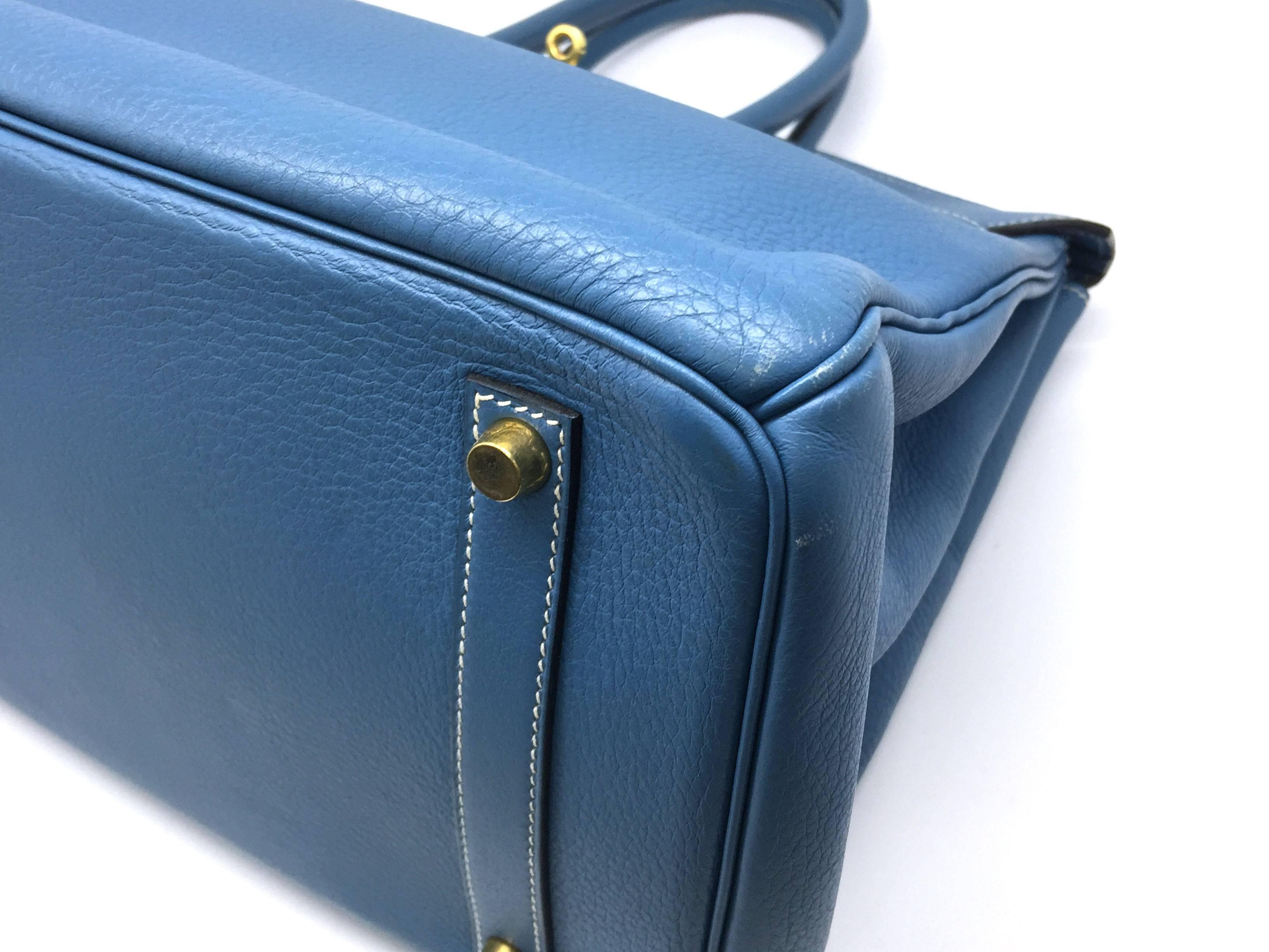Hermes Birkin 30 Blue Aztec Clemence Leather GHW Top Handle Bag For Sale 6