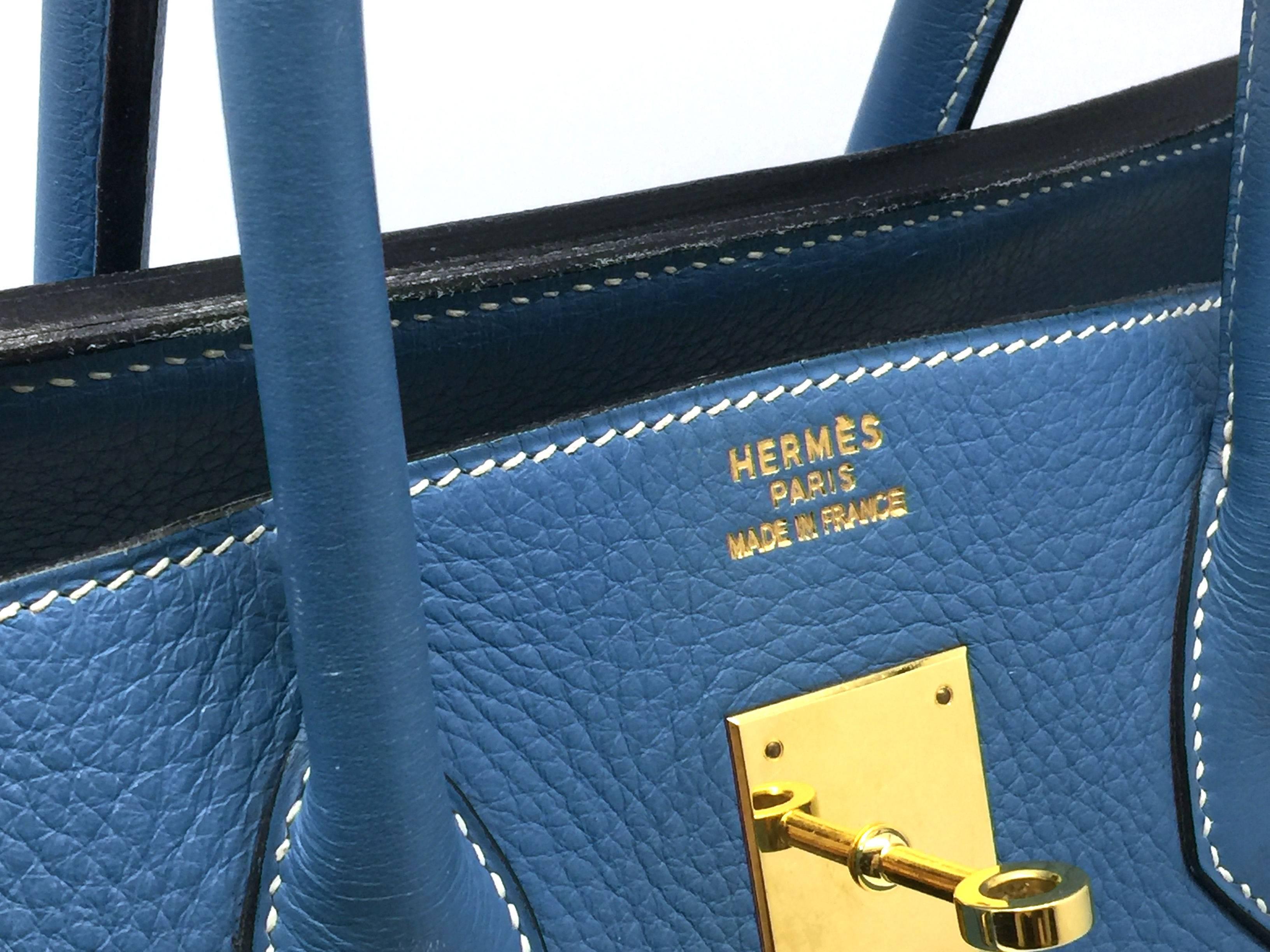Hermes Birkin 30 Blue Aztec Clemence Leather GHW Top Handle Bag For Sale 2
