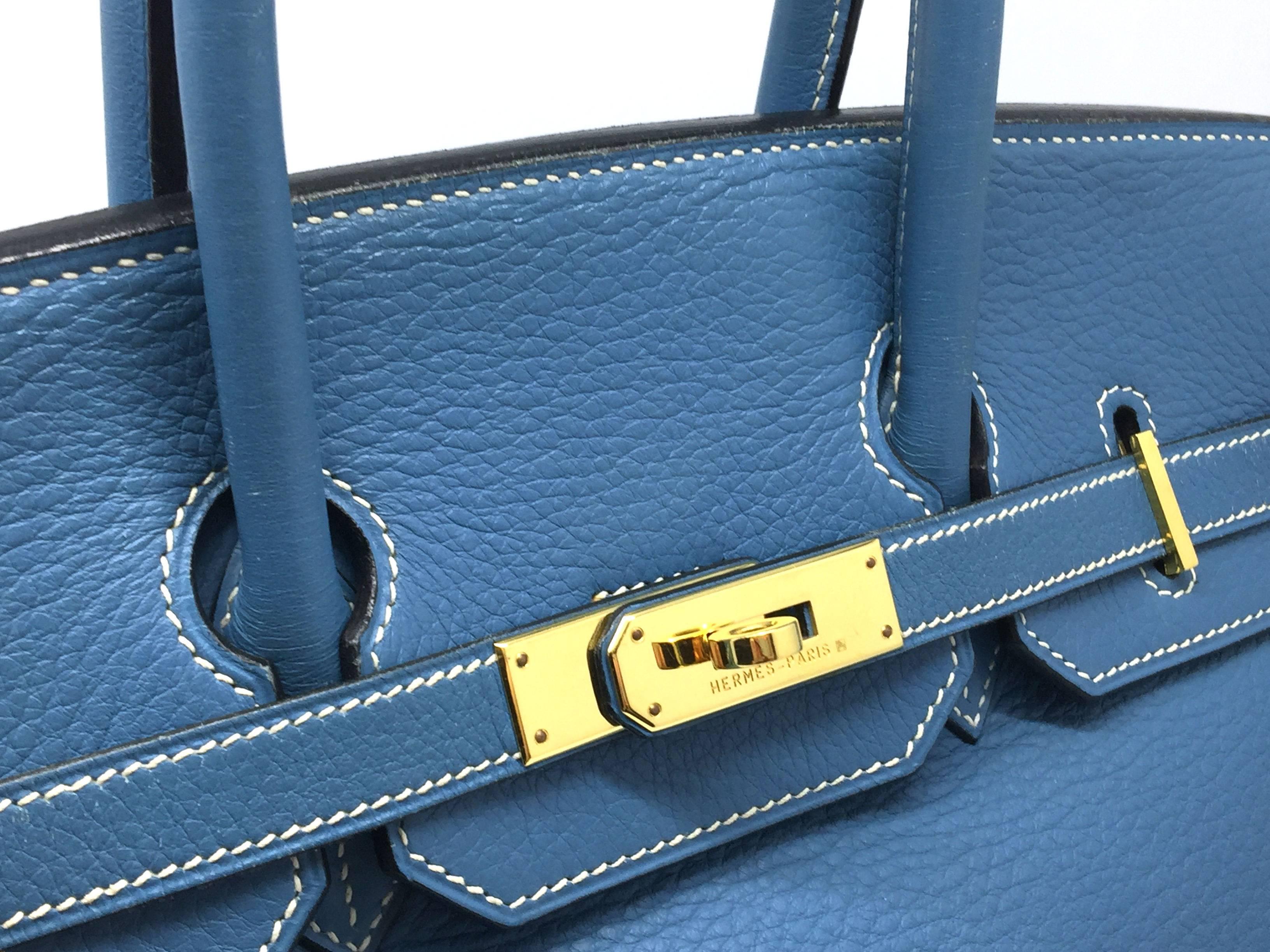 Hermes Birkin 30 Blue Aztec Clemence Leather GHW Top Handle Bag For Sale 1