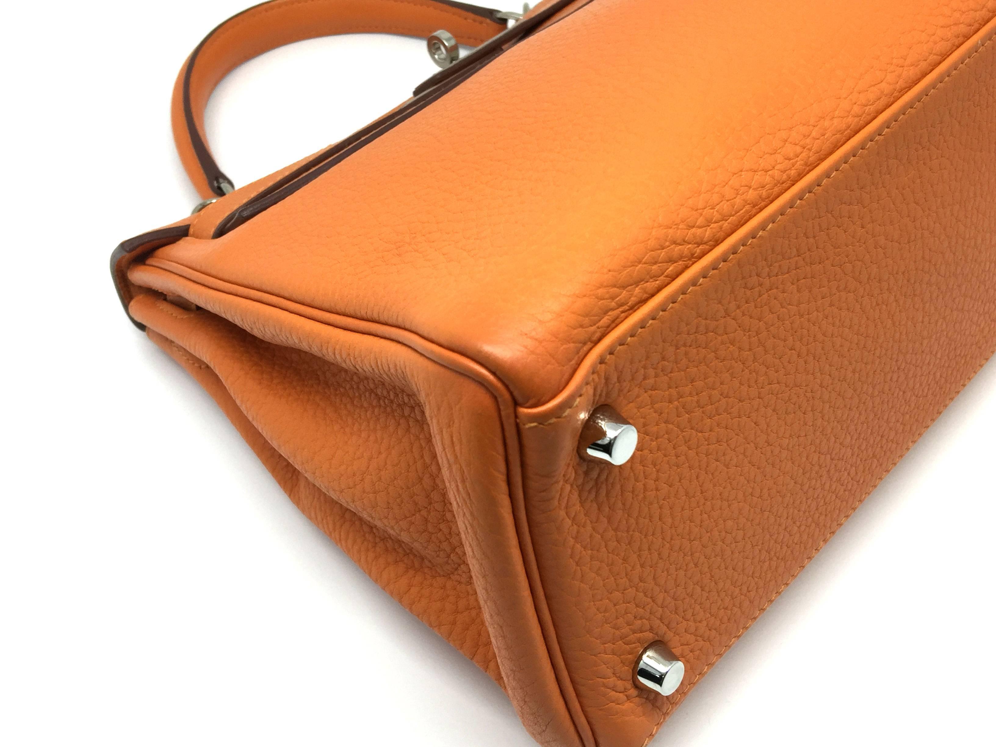 Hermes Kelly 32 Orange Iris Clemence Leather SHW Top Handle Bag For Sale 6
