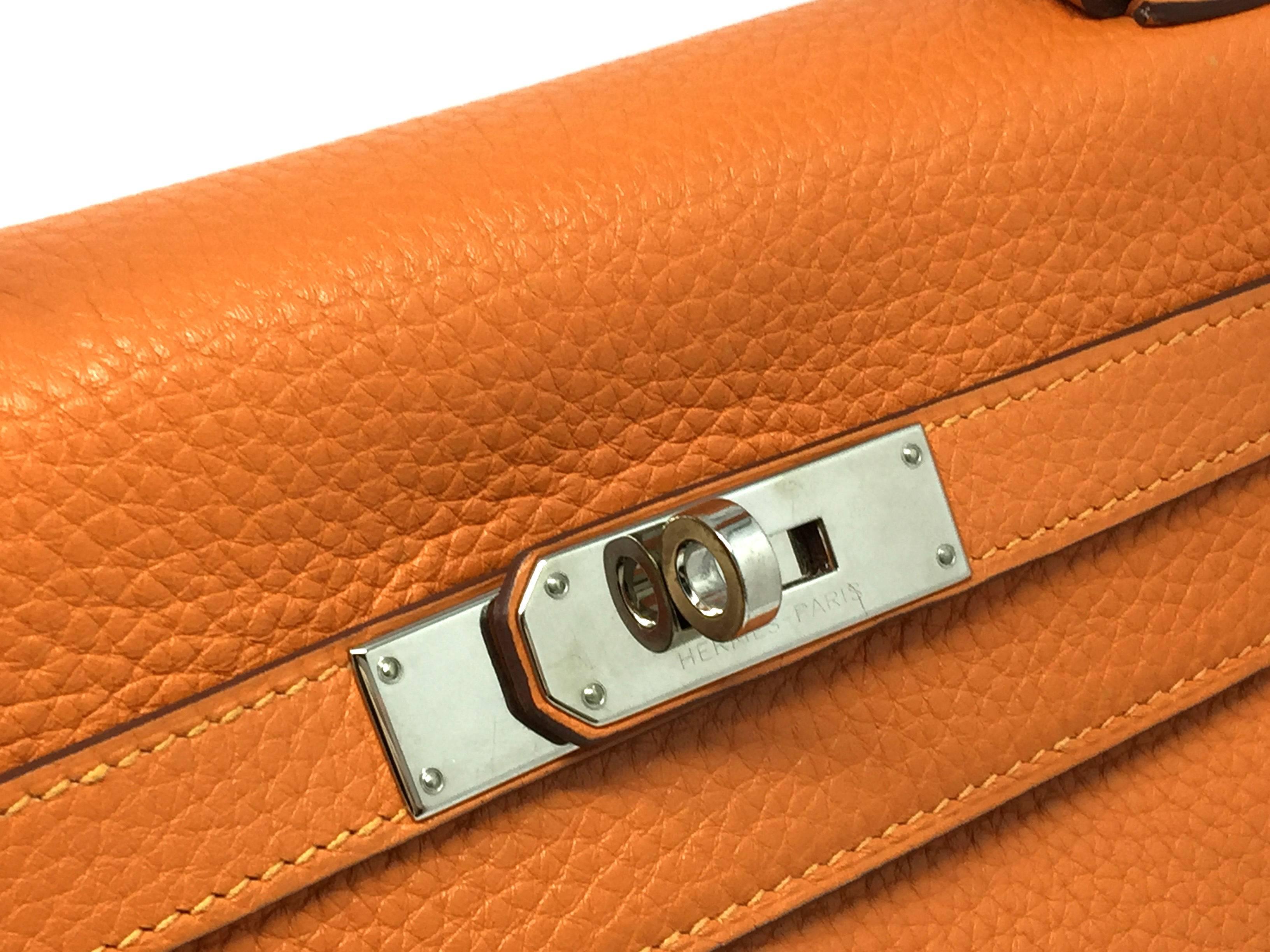 Hermes Kelly 32 Orange Iris Clemence Leather SHW Top Handle Bag For Sale 1
