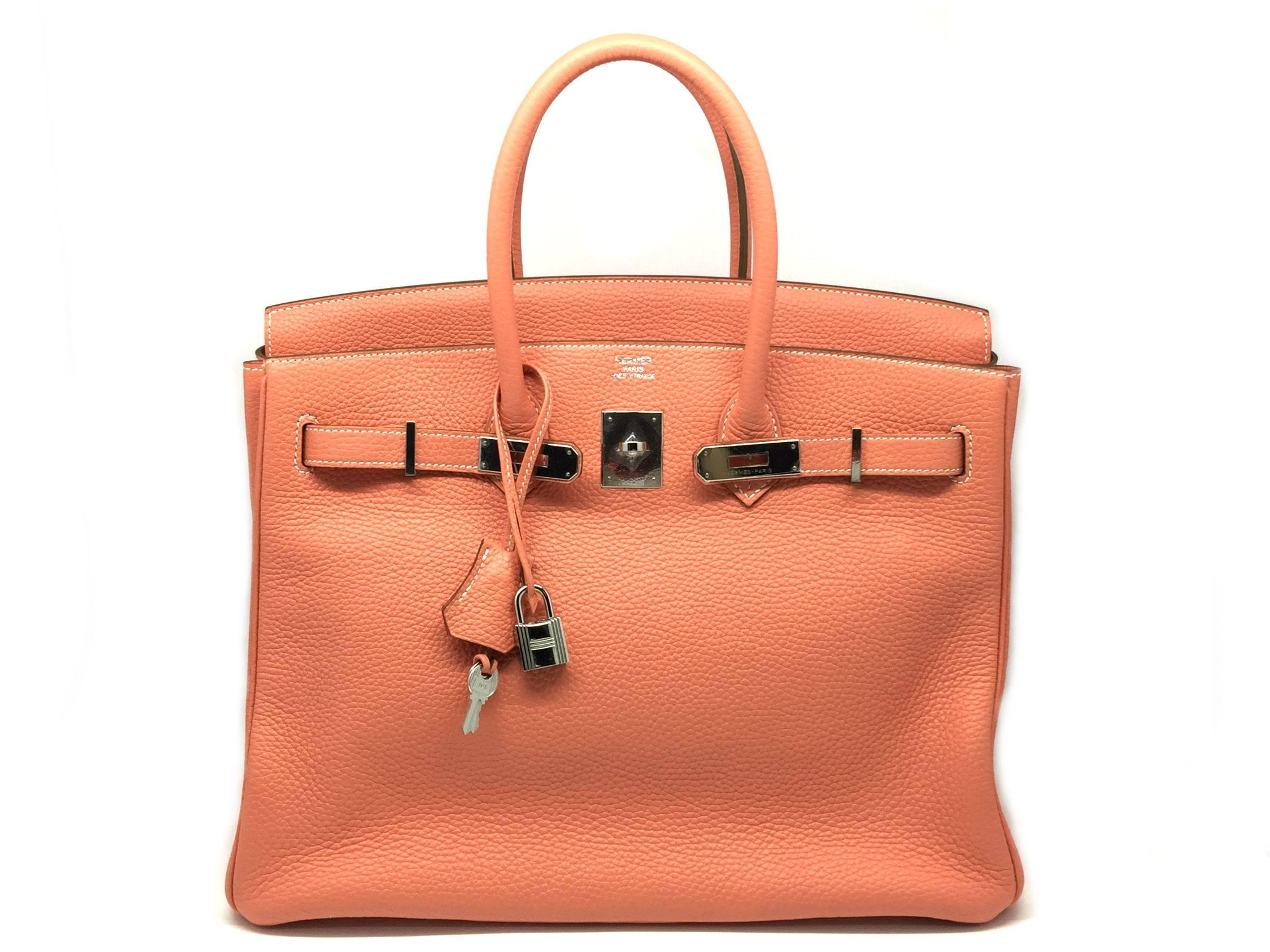 Women's Hermes Birkin 35 Crevette Taurillon Clemence Leather SHW Top Handle Bag