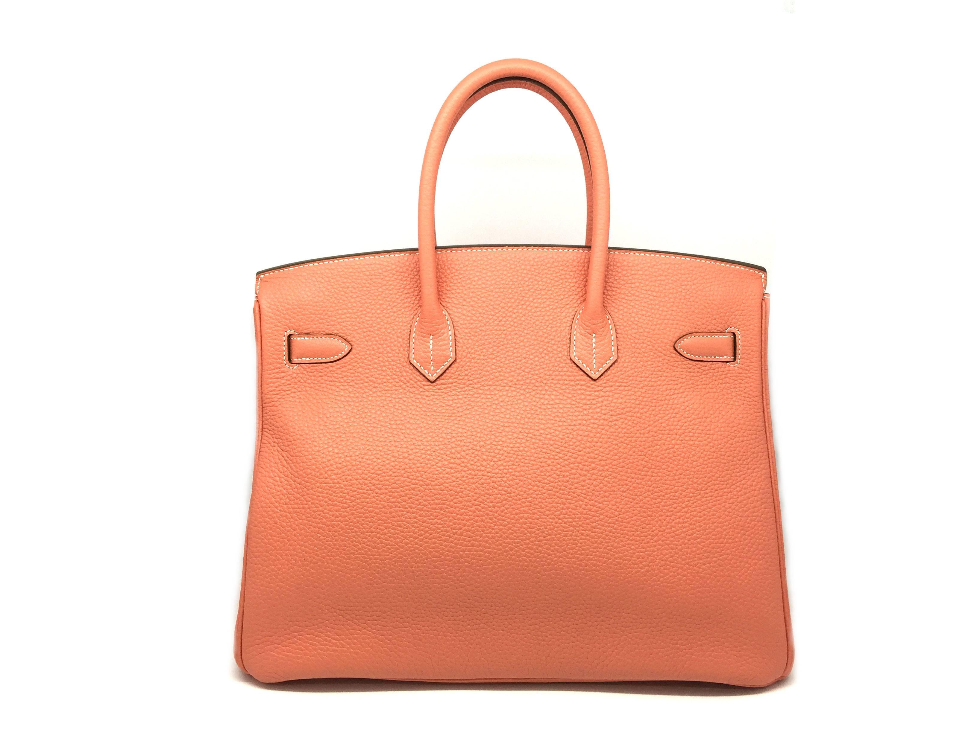 Orange Hermes Birkin 35 Crevette Taurillon Clemence Leather SHW Top Handle Bag