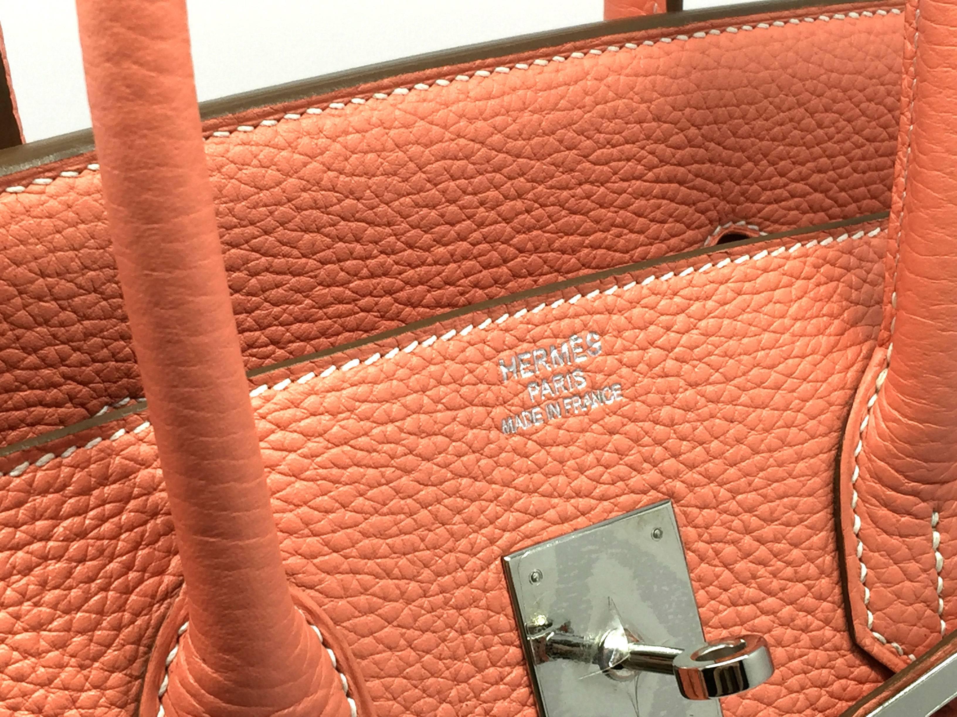 Hermes Birkin 35 Crevette Taurillon Clemence Leather SHW Top Handle Bag 5