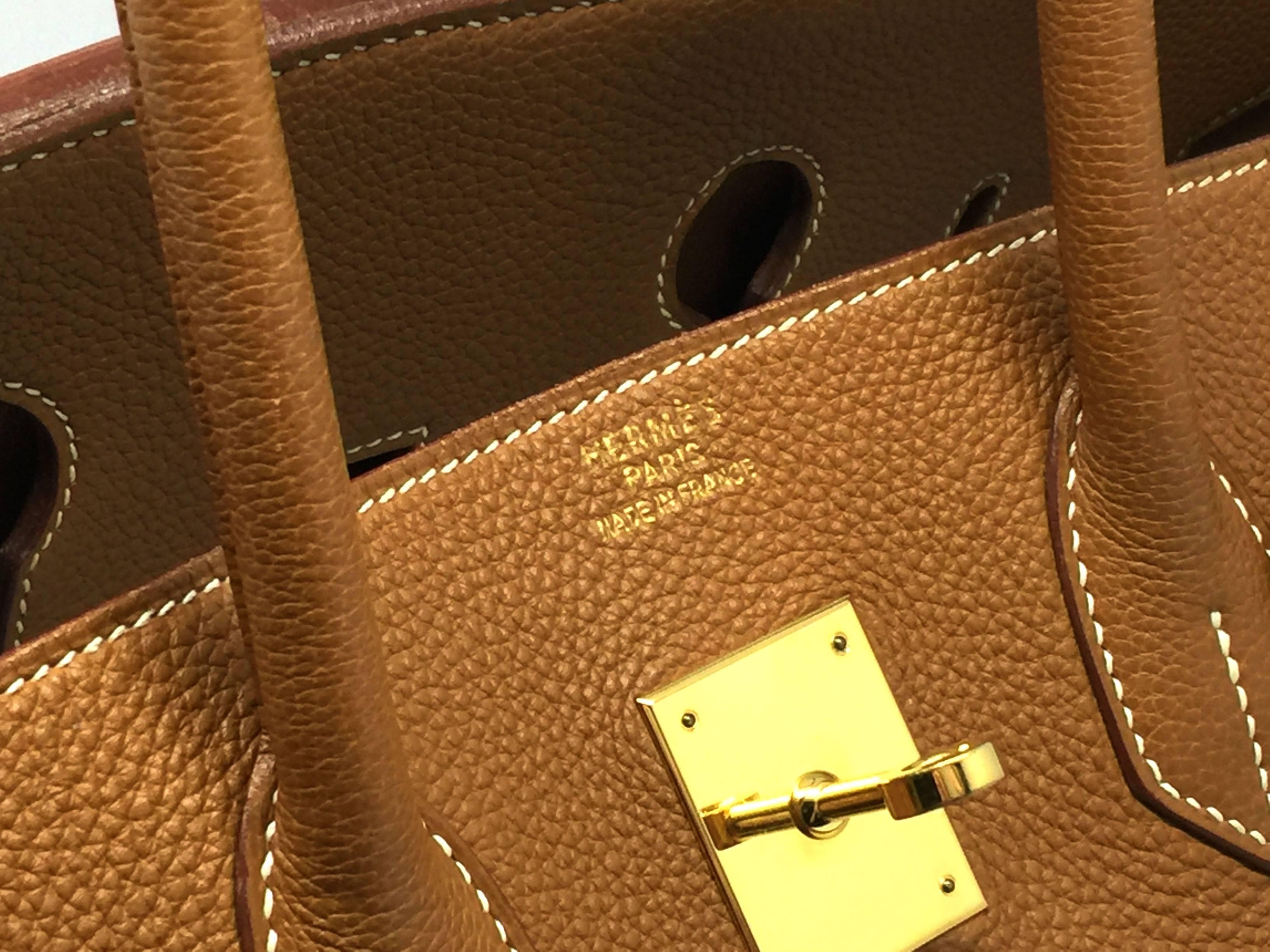 Hermes Birkin 35 Gold Togo Leather GHW Top Handle Bag For Sale 1