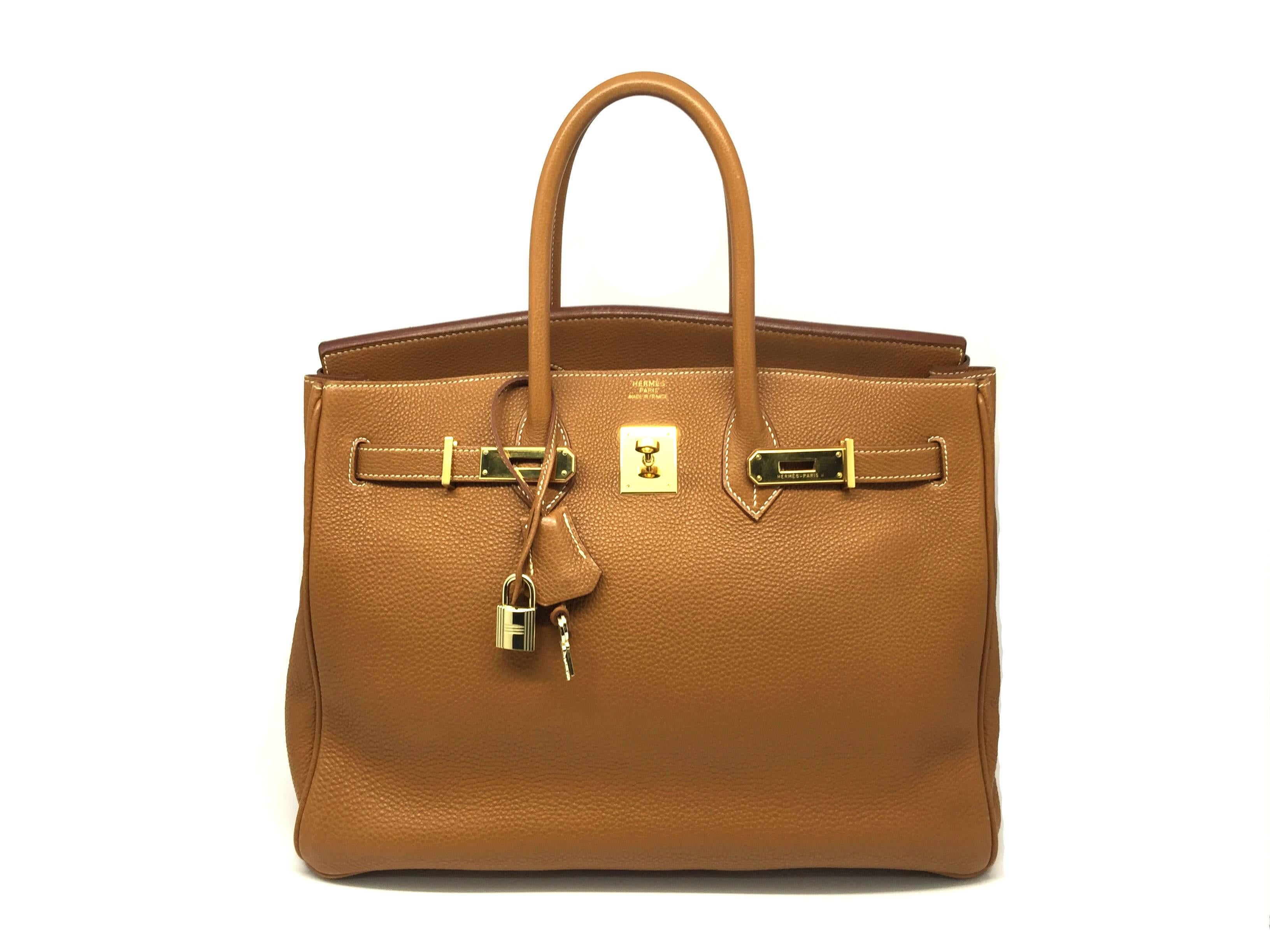 Women's or Men's Hermes Birkin 35 Gold Togo Leather GHW Top Handle Bag For Sale