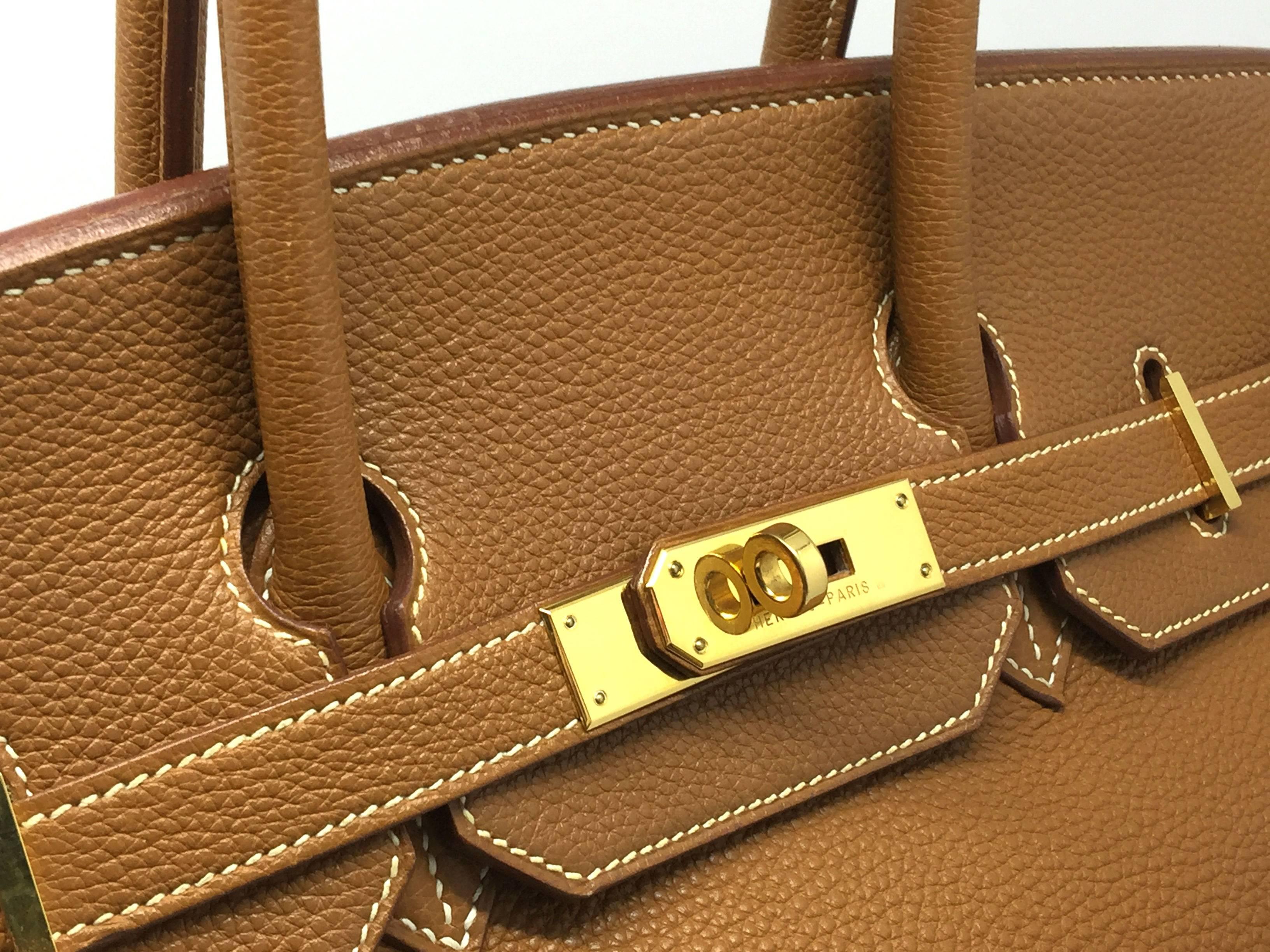 Hermes Birkin 35 Gold Togo Leather GHW Top Handle Bag For Sale 4