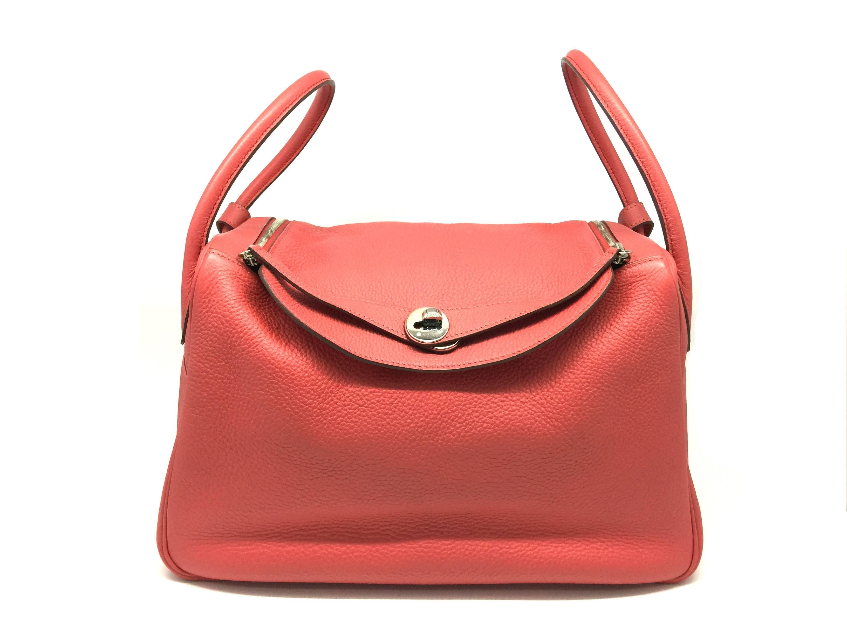 Women's Hermes Lindy 34 Rouge Pivoine Taurillon Clemence Leather SHW SHoulder Bag