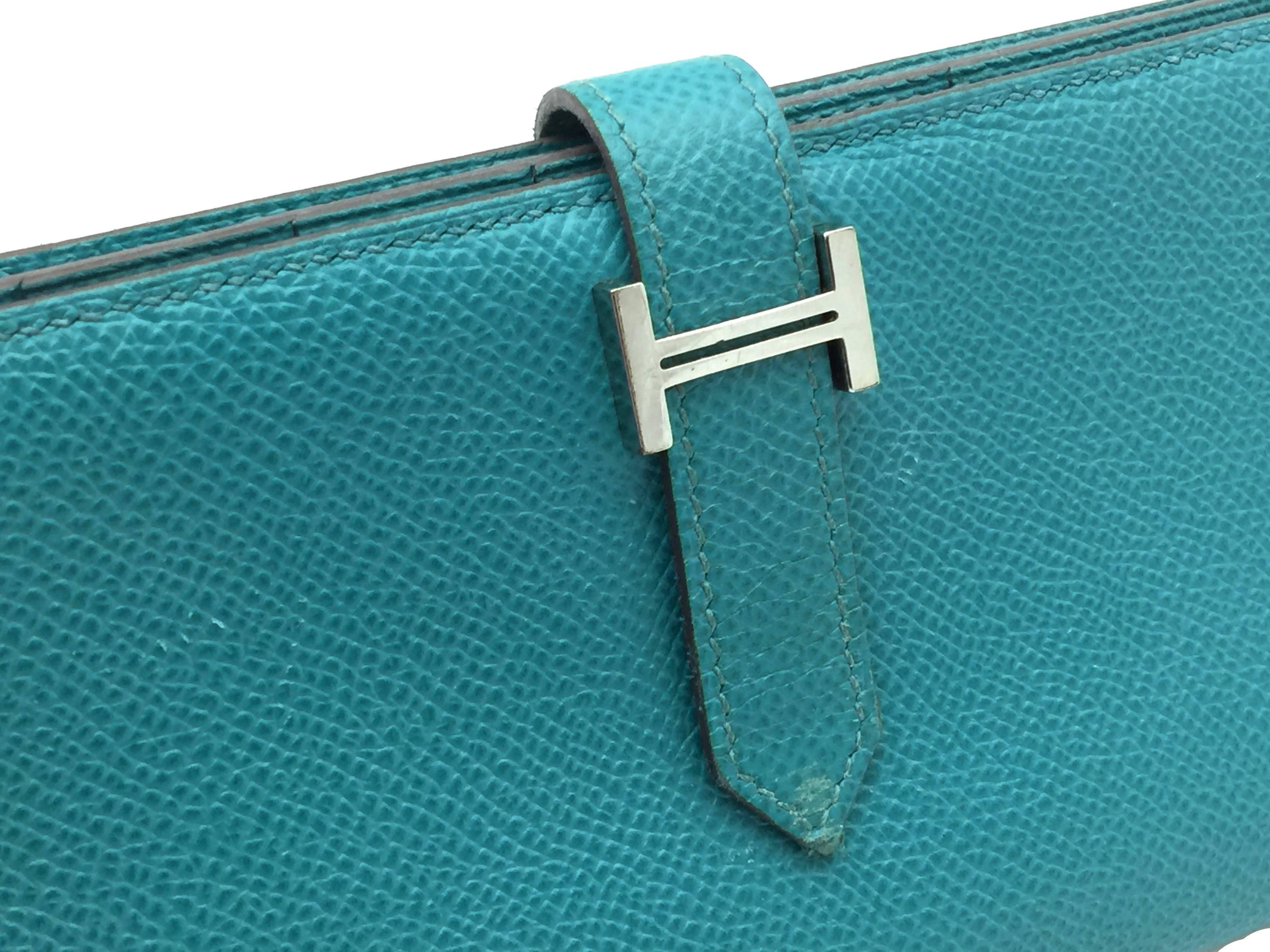 Women's or Men's Hermes Bearn Blue Paon Epsom Leather SHW Long Wallet For Sale