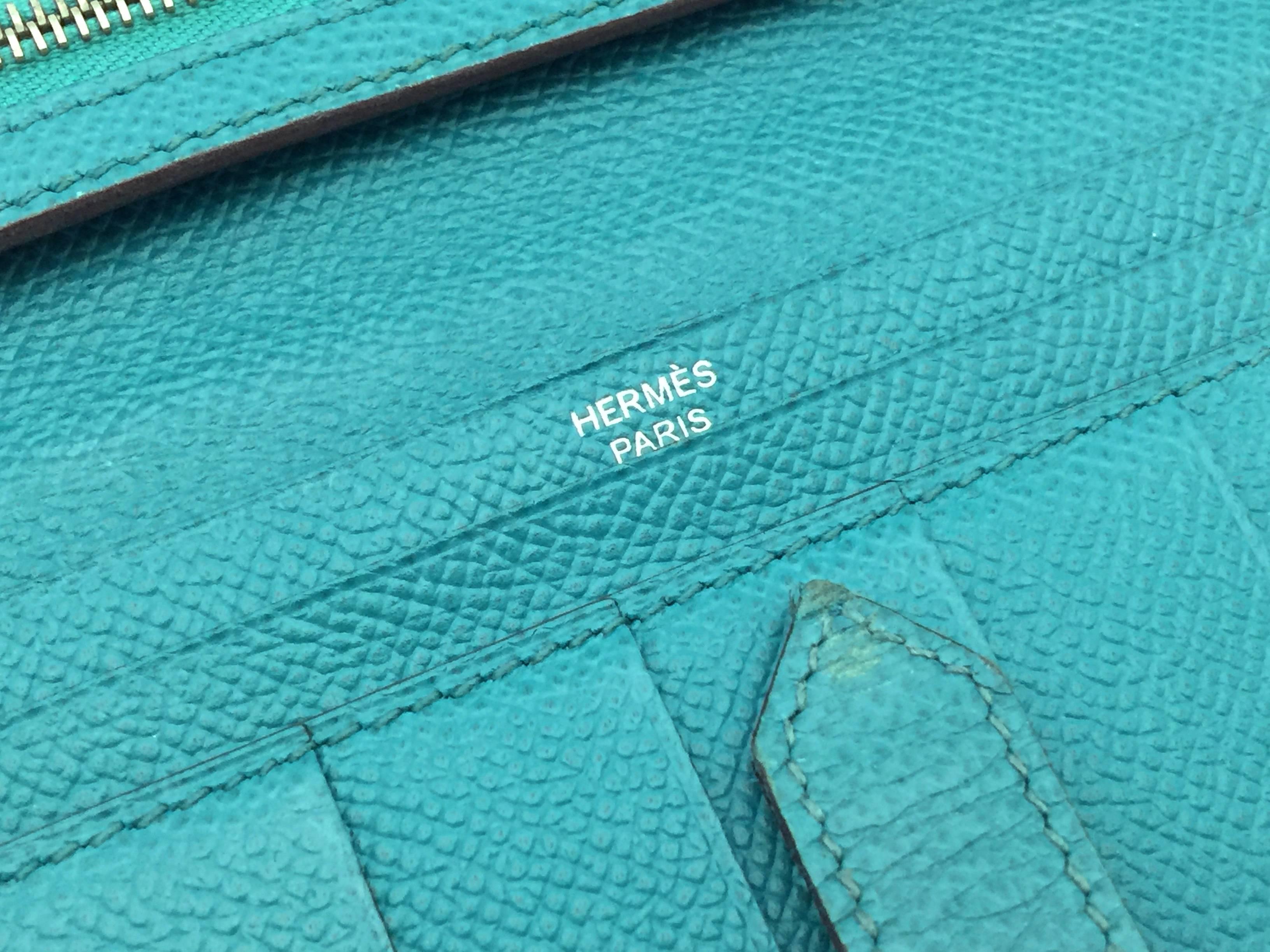 Hermes Bearn Blue Paon Epsom Leather SHW Long Wallet For Sale 2
