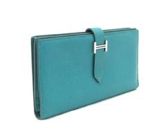 Hermes Bearn Blue Paon Epsom Leather SHW Long Wallet