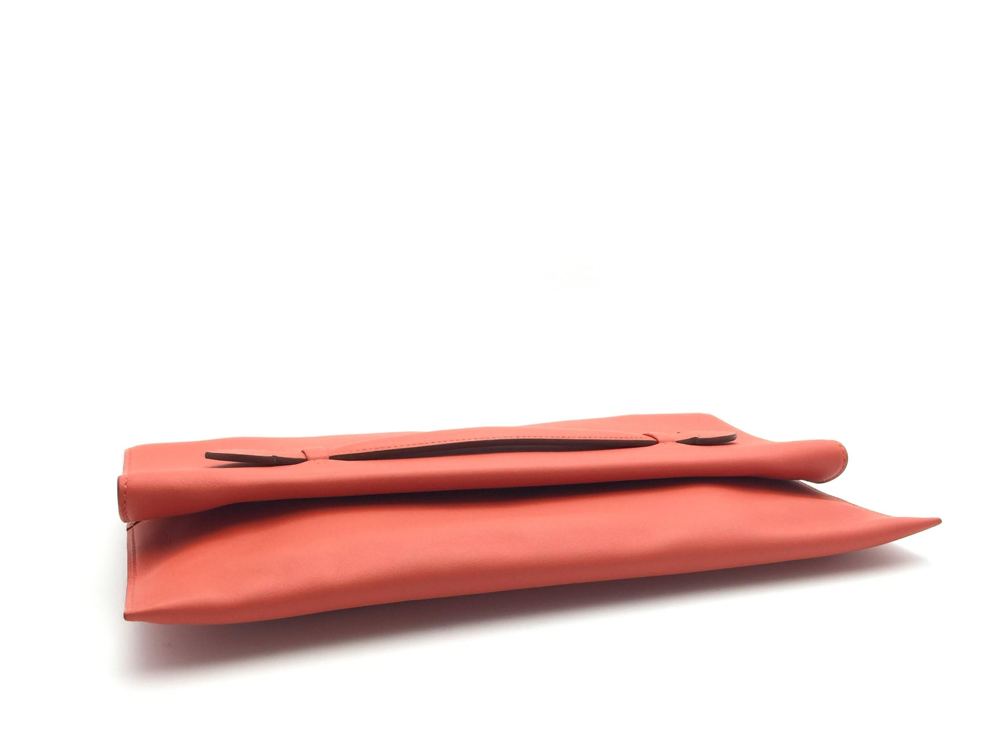 Hermes Pliplat Rouge Pivoine Orange Swift Leather Clutch Bag In New Condition For Sale In Kowloon, HK