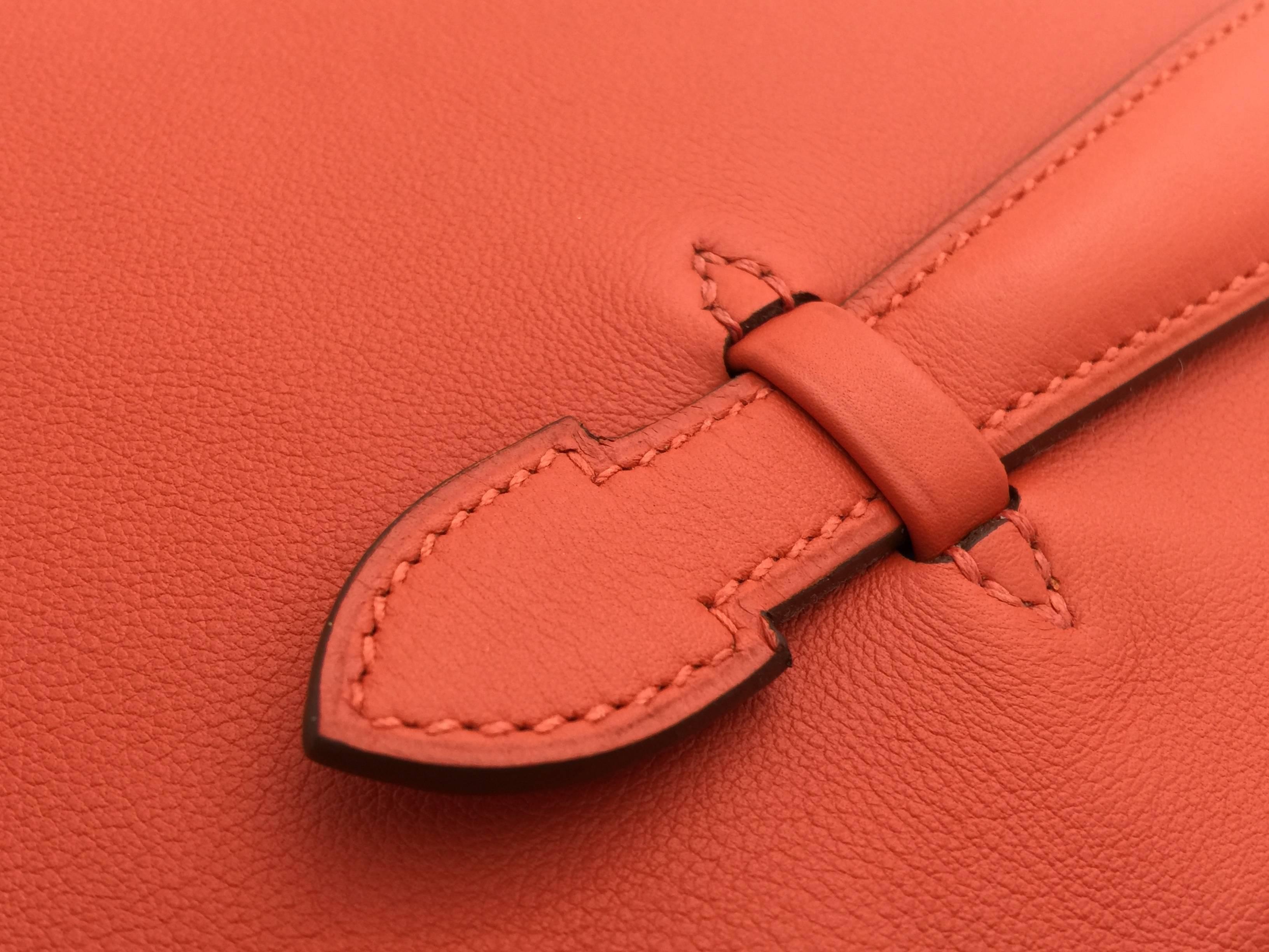 Women's Hermes Pliplat Rouge Pivoine Orange Swift Leather Clutch Bag For Sale