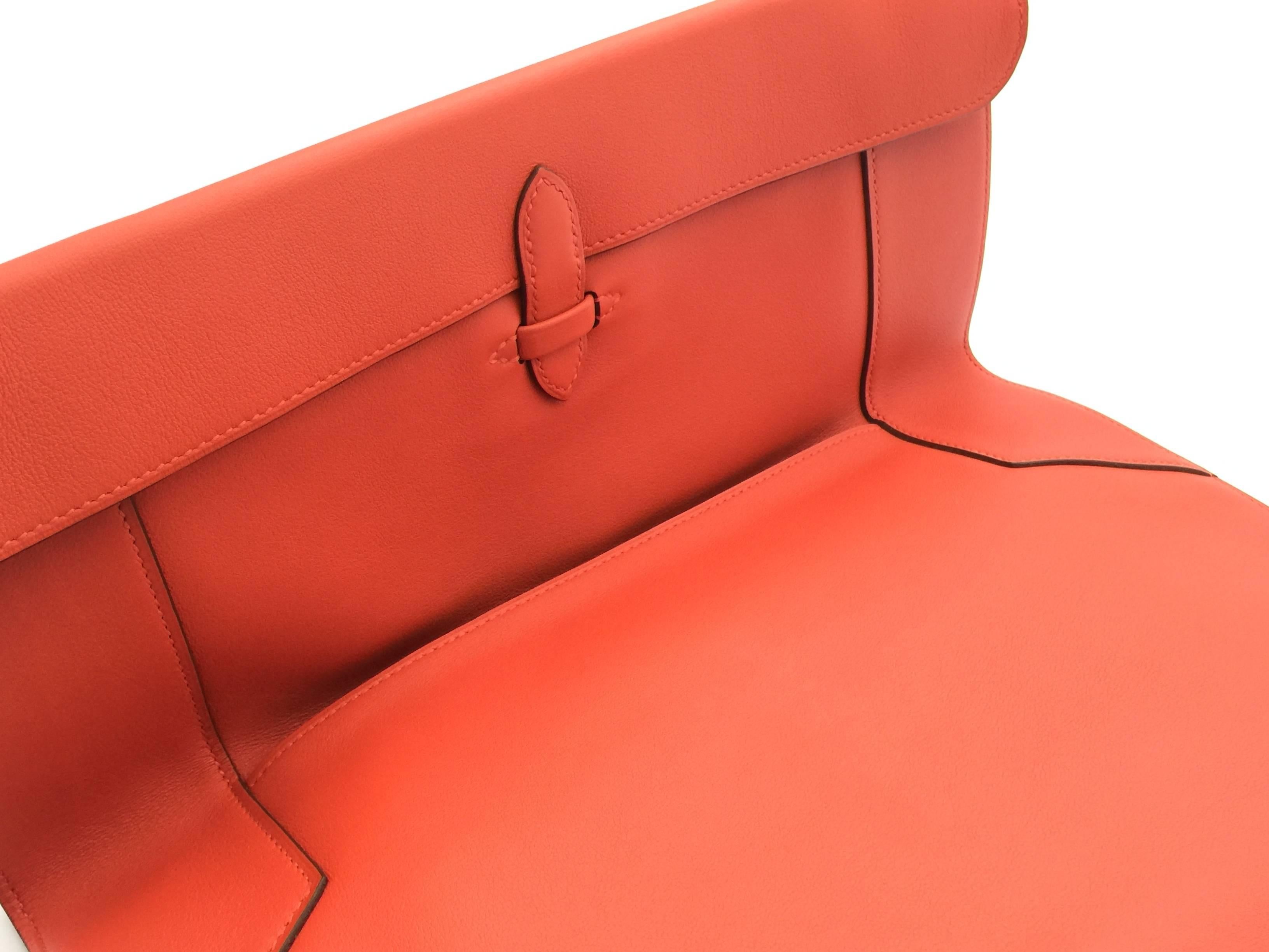 Hermes Pliplat Rouge Pivoine Orange Swift Leather Clutch Bag For Sale 1
