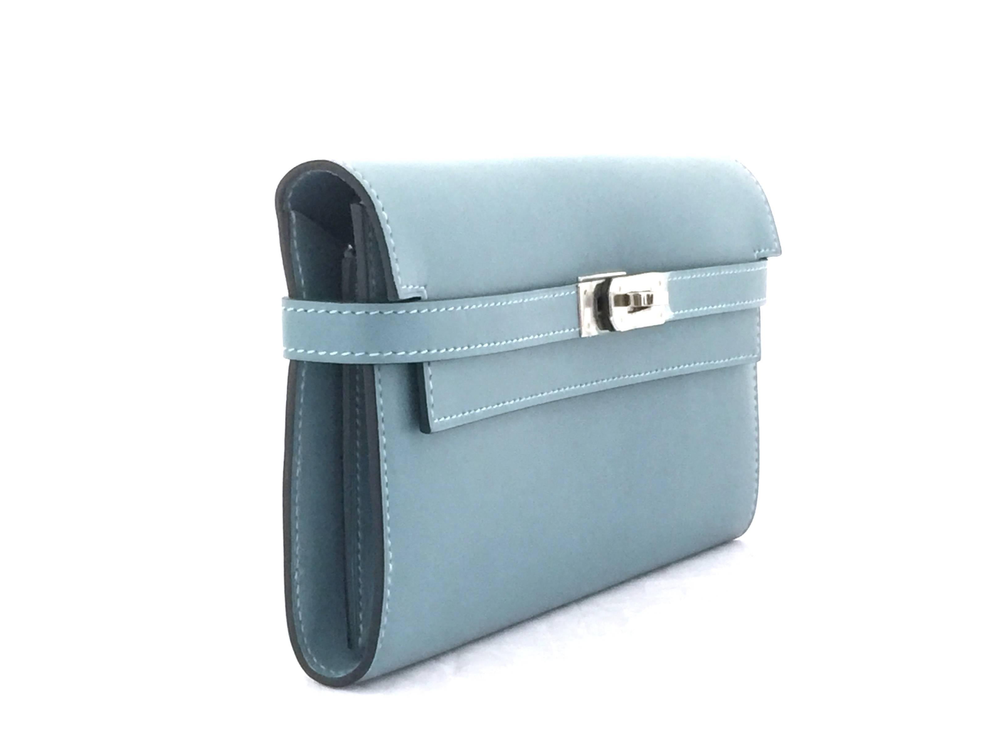 Hermes Kelly Blue Jean Swift Leather Long Wallet For Sale at 1stDibs
