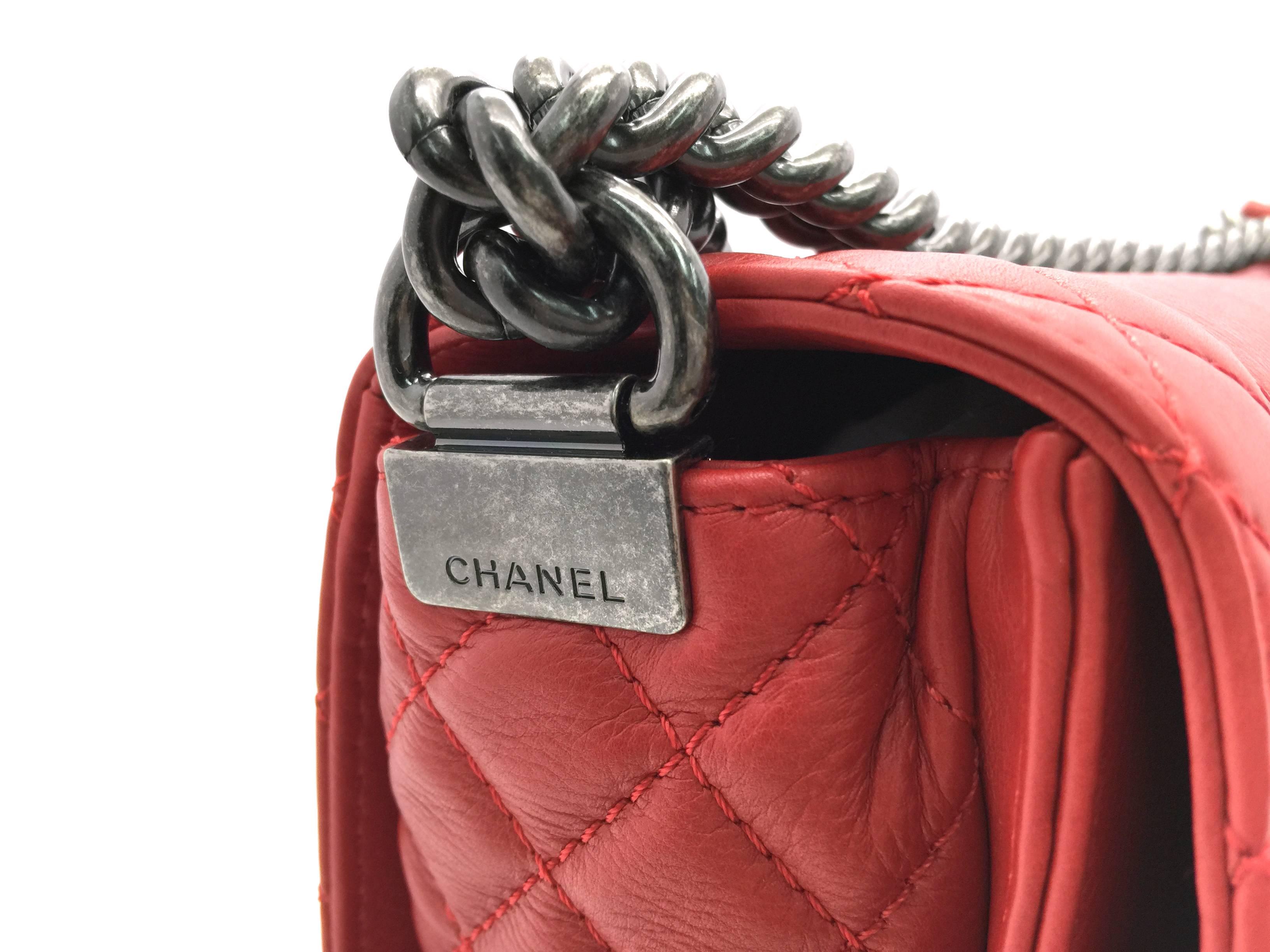 Chanel Boy Reverso Red Quilted Lambskin Leather SHW Chain Shoulder Bag 3