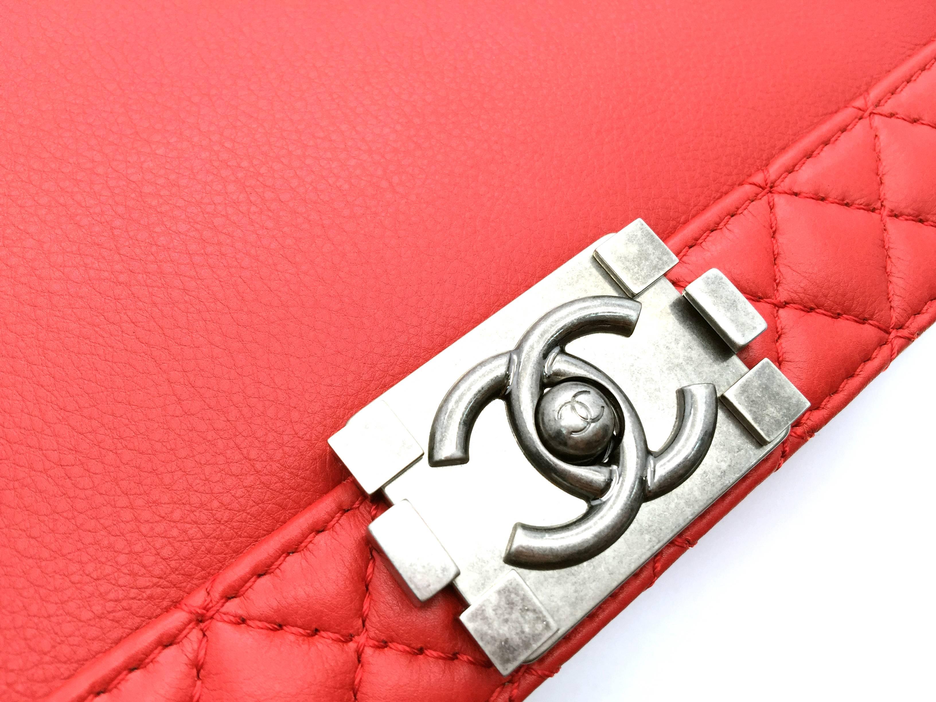 Chanel Boy Reverso Red Quilted Lambskin Leather SHW Chain Shoulder Bag 2