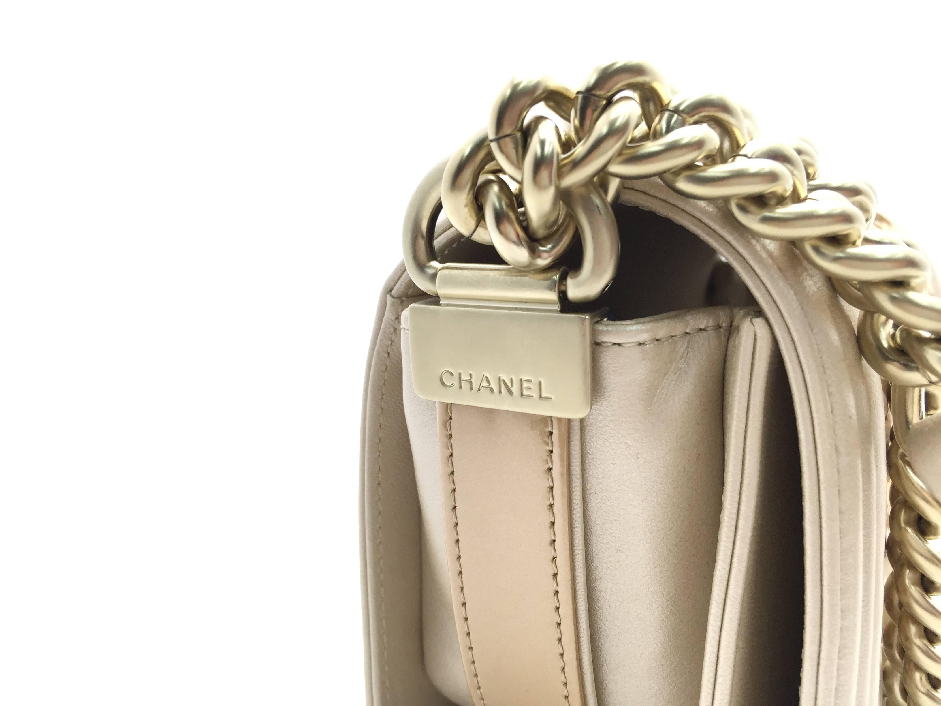 Chanel Boy Champagne Gold Calfskin Leather Chain Shoulder Bag 1