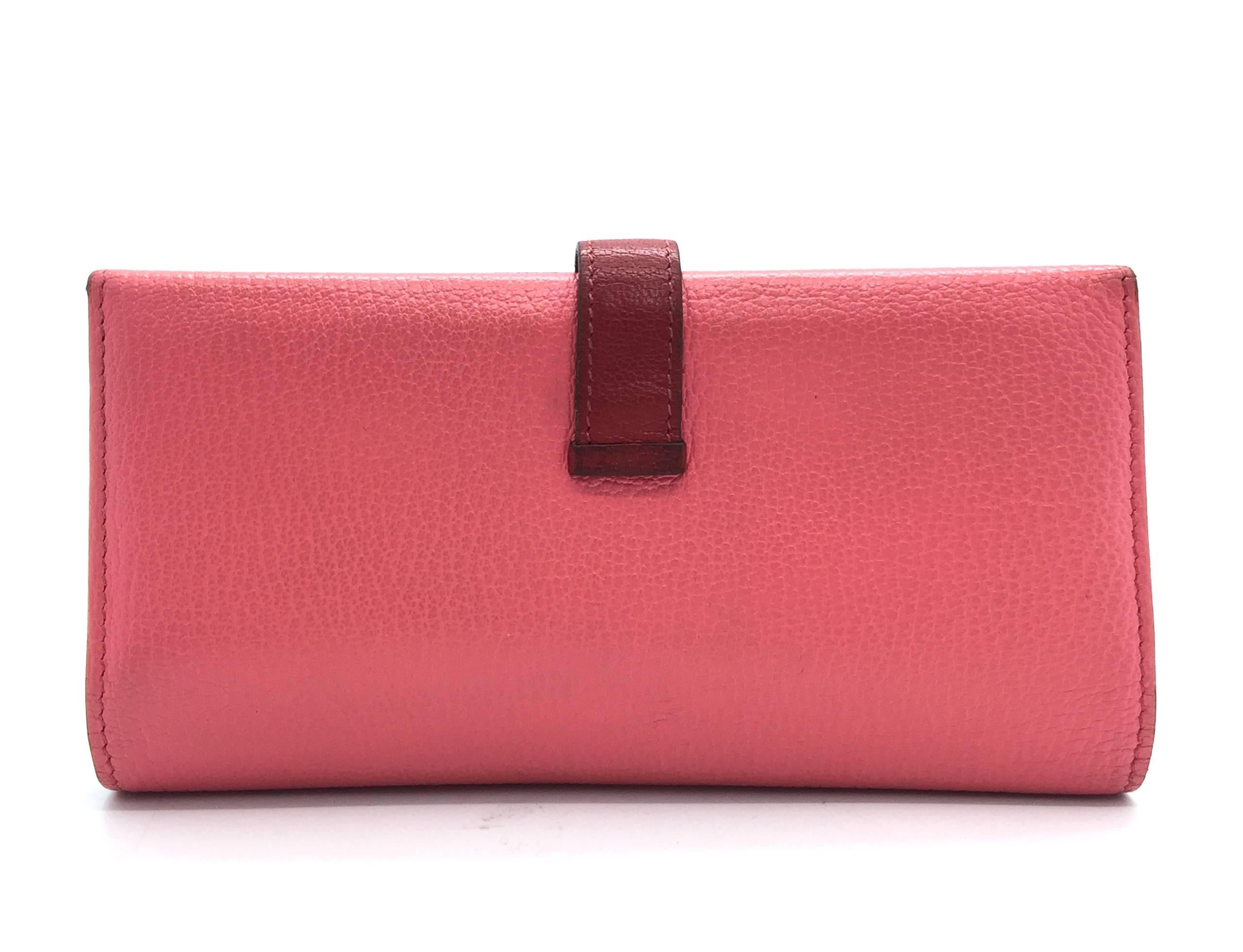 Hermes Bearn Pink Rose Lipstick Chevre Leather Long Wallet In Excellent Condition In Kowloon, HK