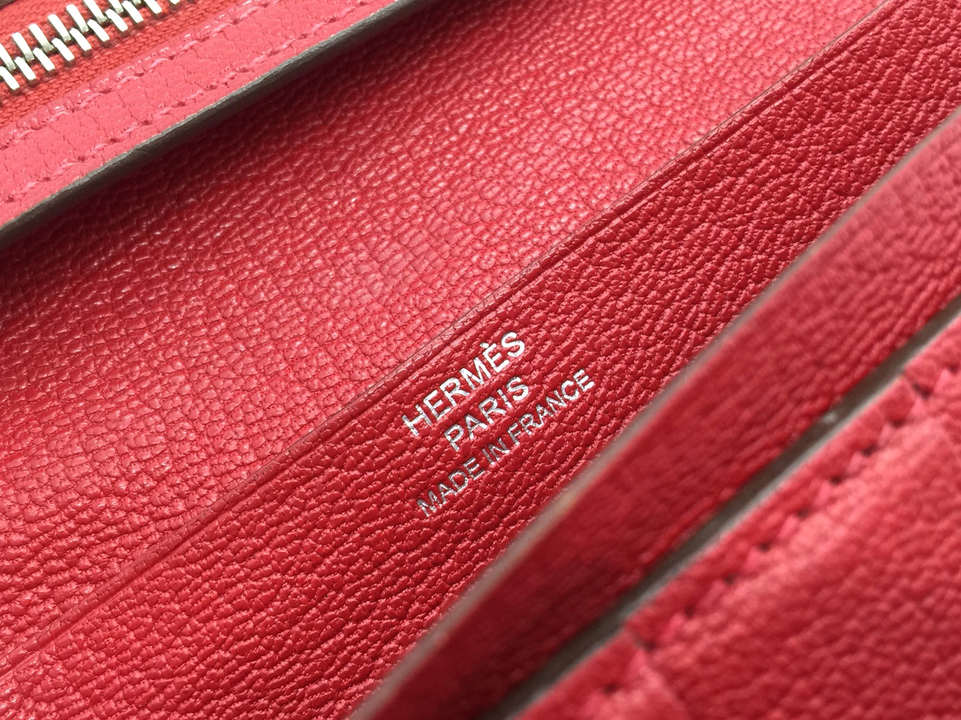 Hermes Bearn Pink Rose Lipstick Chevre Leather Long Wallet 3