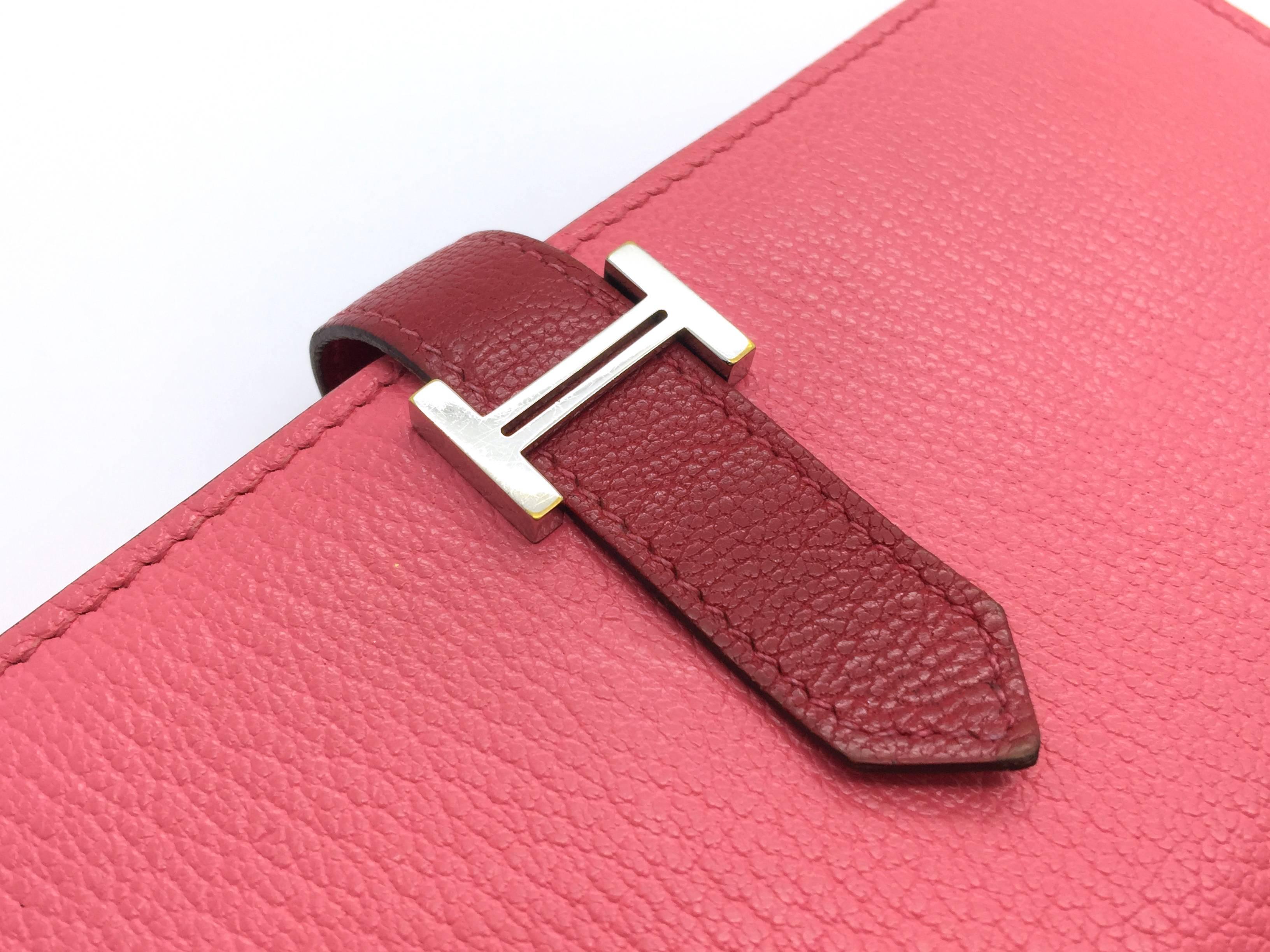 Hermes Bearn Pink Rose Lipstick Chevre Leather Long Wallet 1