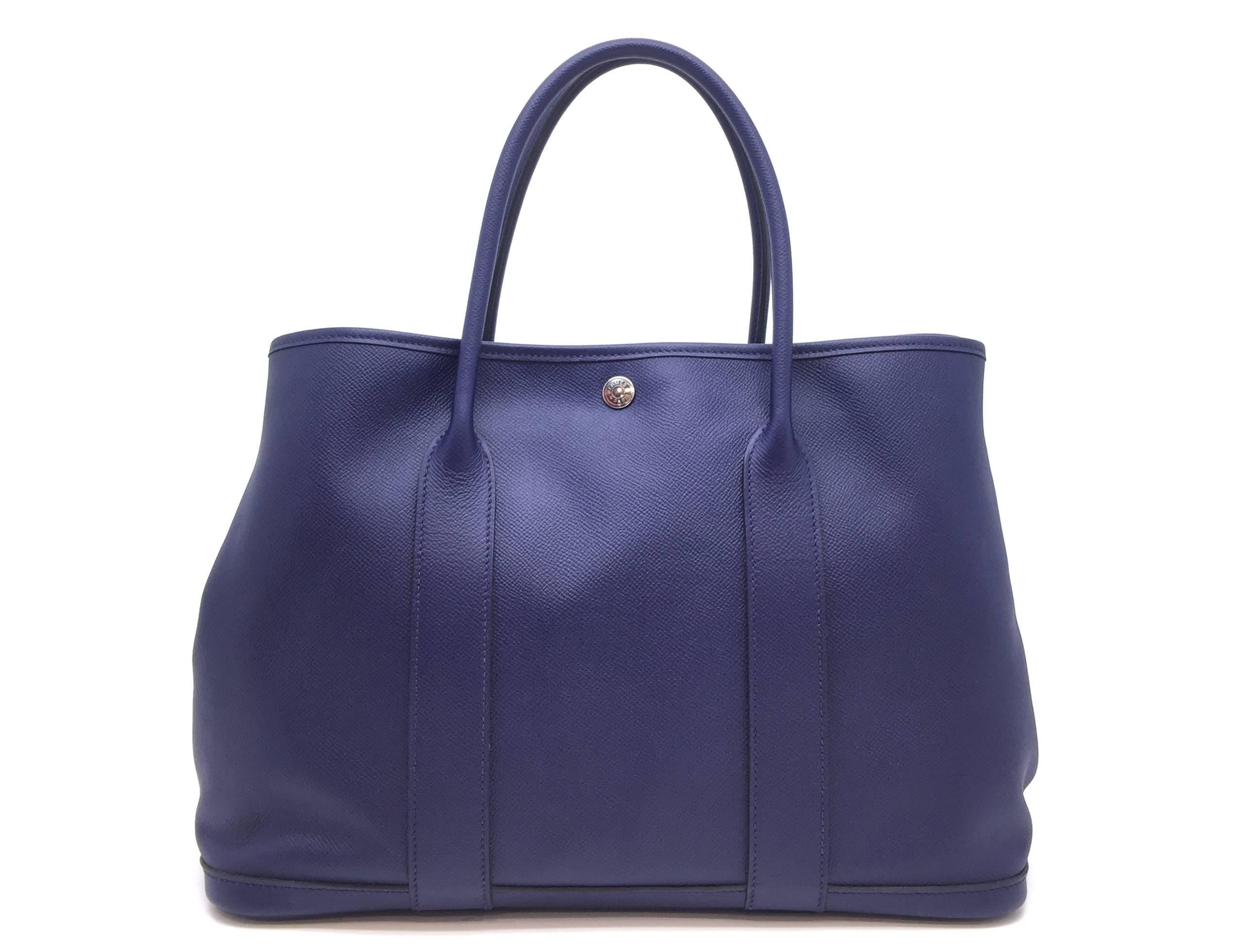 Hermes Garden Party PM Bleu Saphir Blue Epsom Leather Tote Bag In Excellent Condition In Kowloon, HK