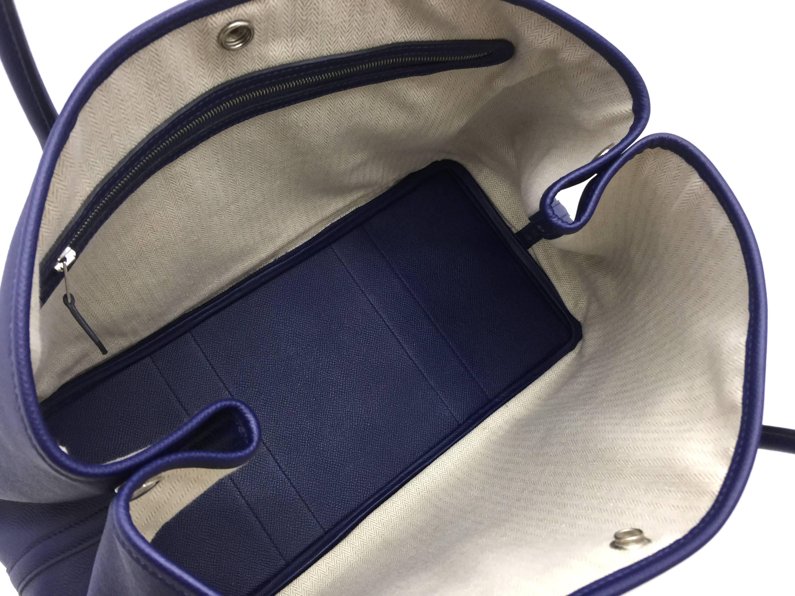 Hermes Garden Party PM Bleu Saphir Blue Epsom Leather Tote Bag 5