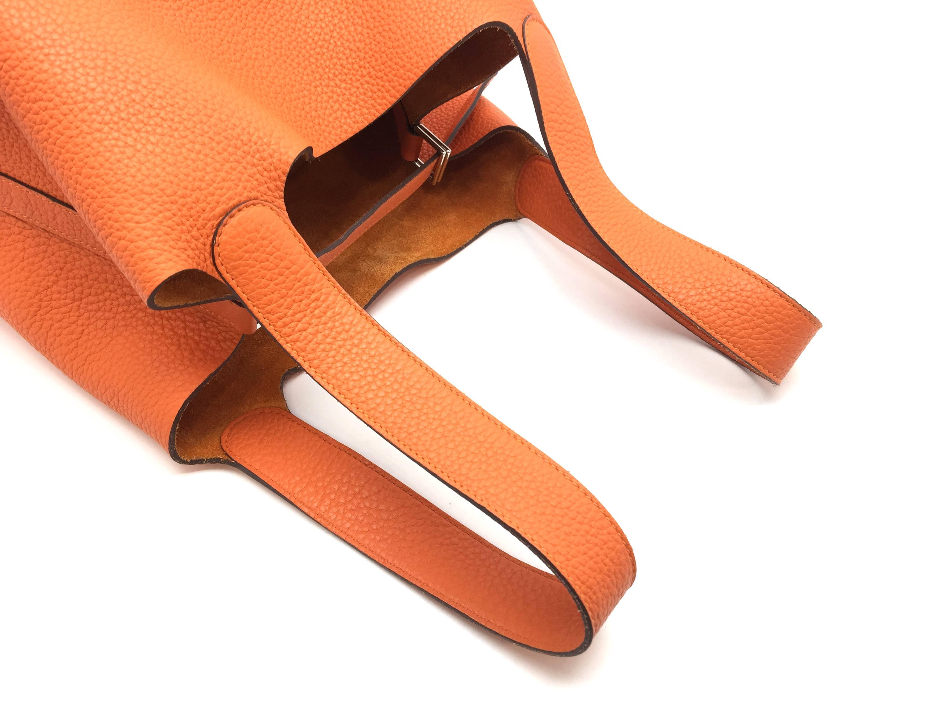 Women's Hermes Picotin GM Feu Orange Clemence Leather Tote Bag