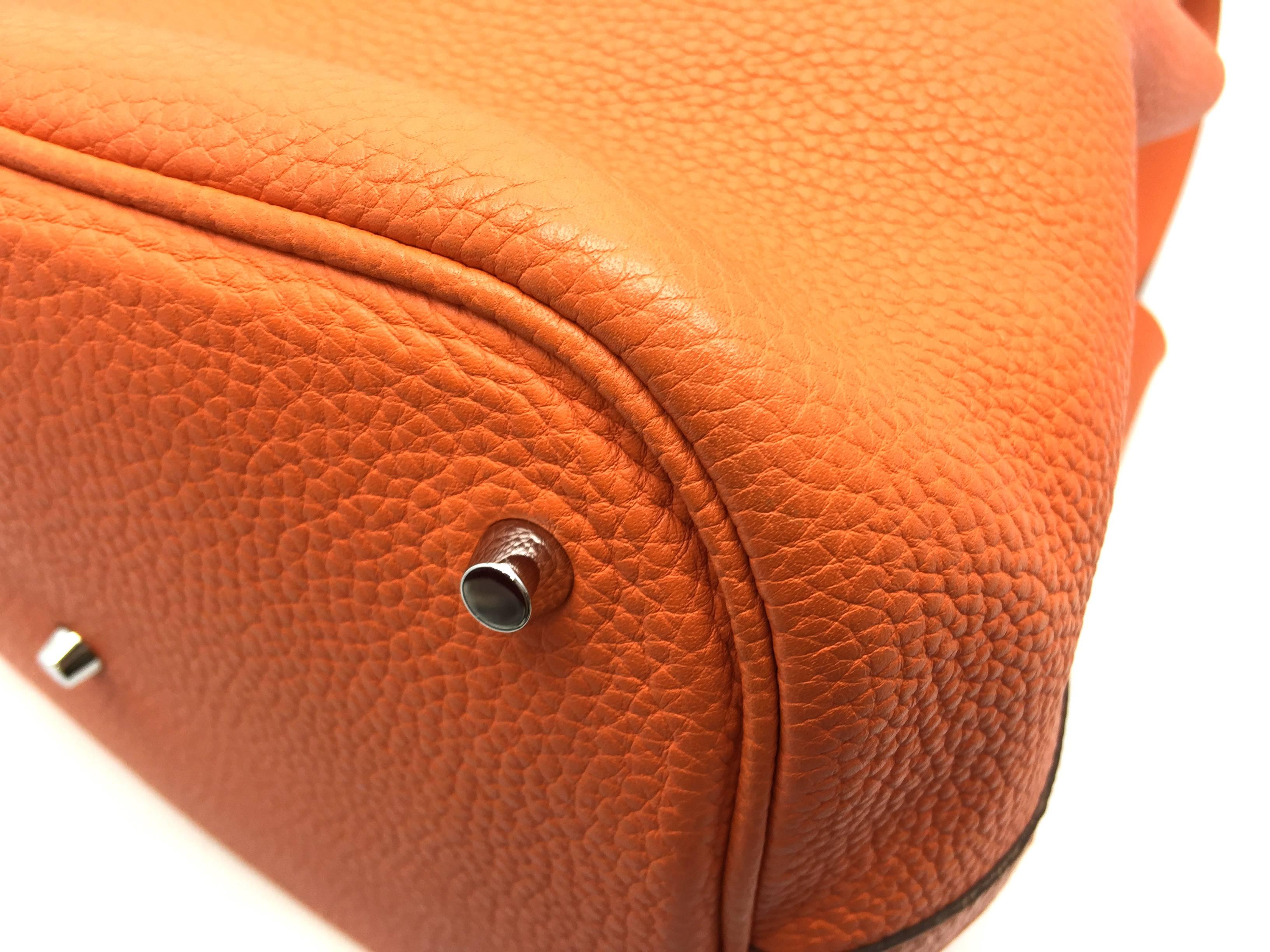 Hermes Picotin GM Feu Orange Clemence Leather Tote Bag 6