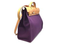 Hermes Herbag GM Raisin Purple Canvas Shoulder Bag