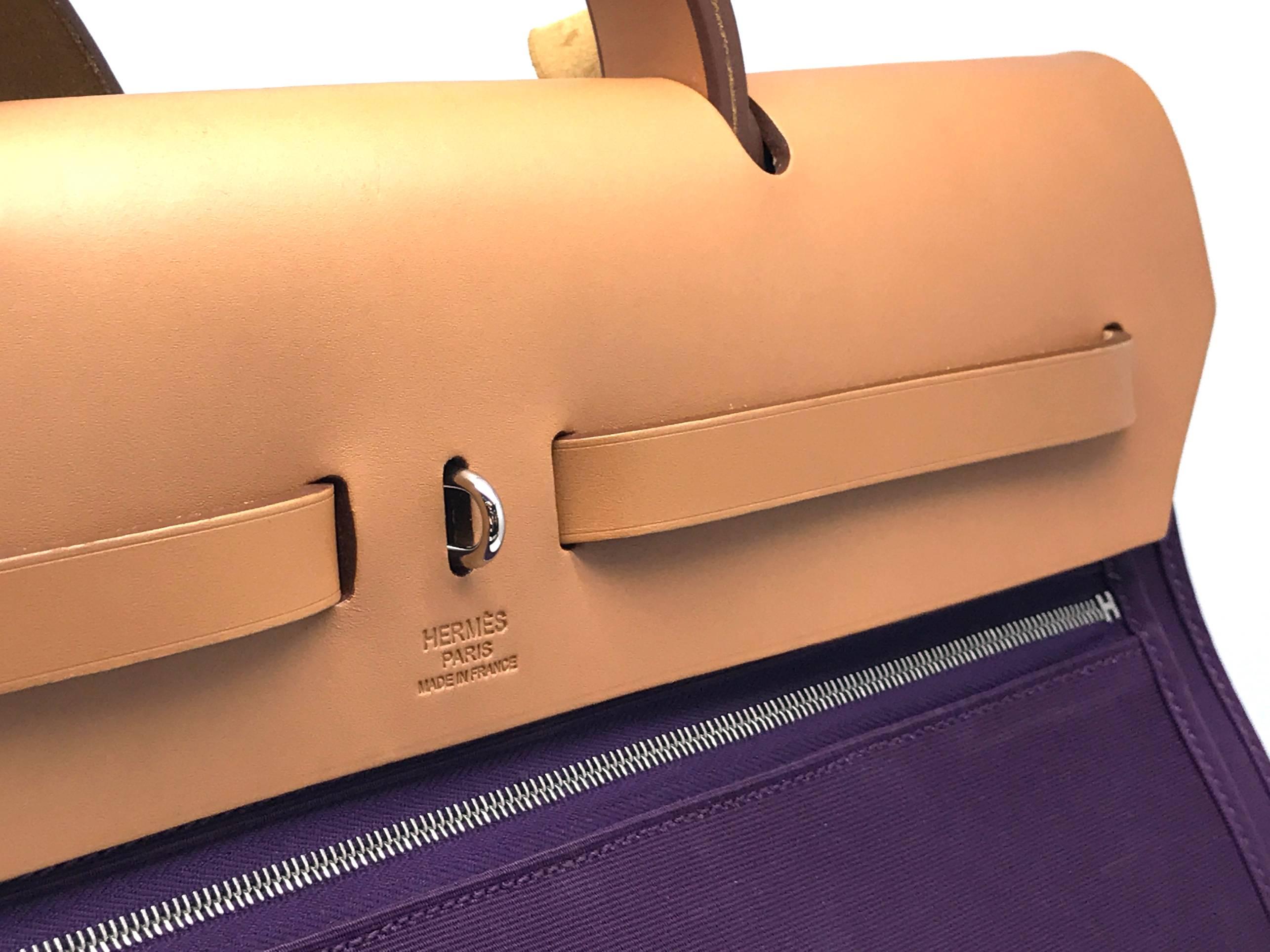 Women's Hermes Herbag GM Raisin Purple Canvas Shoulder Bag