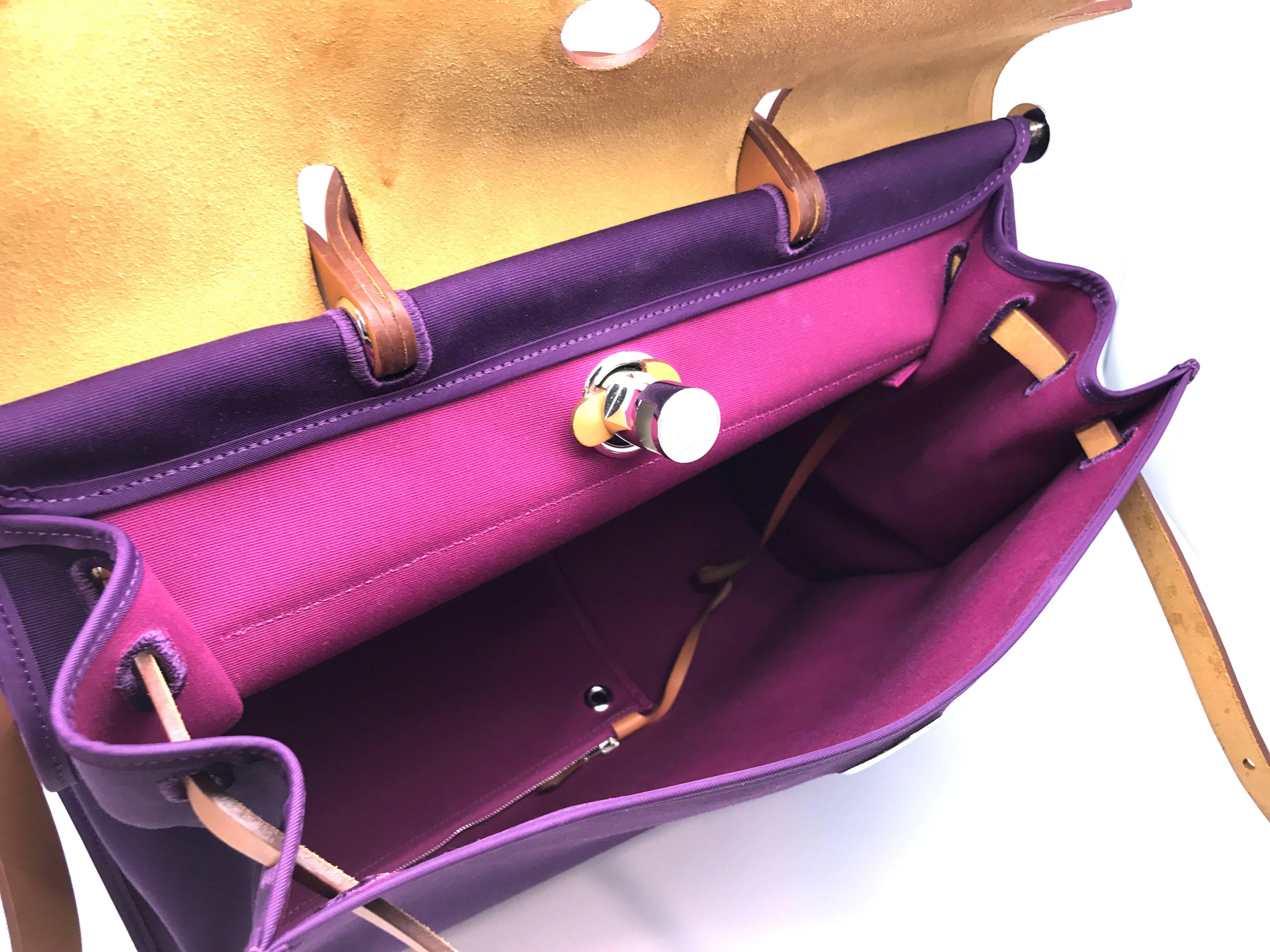 Hermes Herbag GM Raisin Purple Canvas Shoulder Bag 2