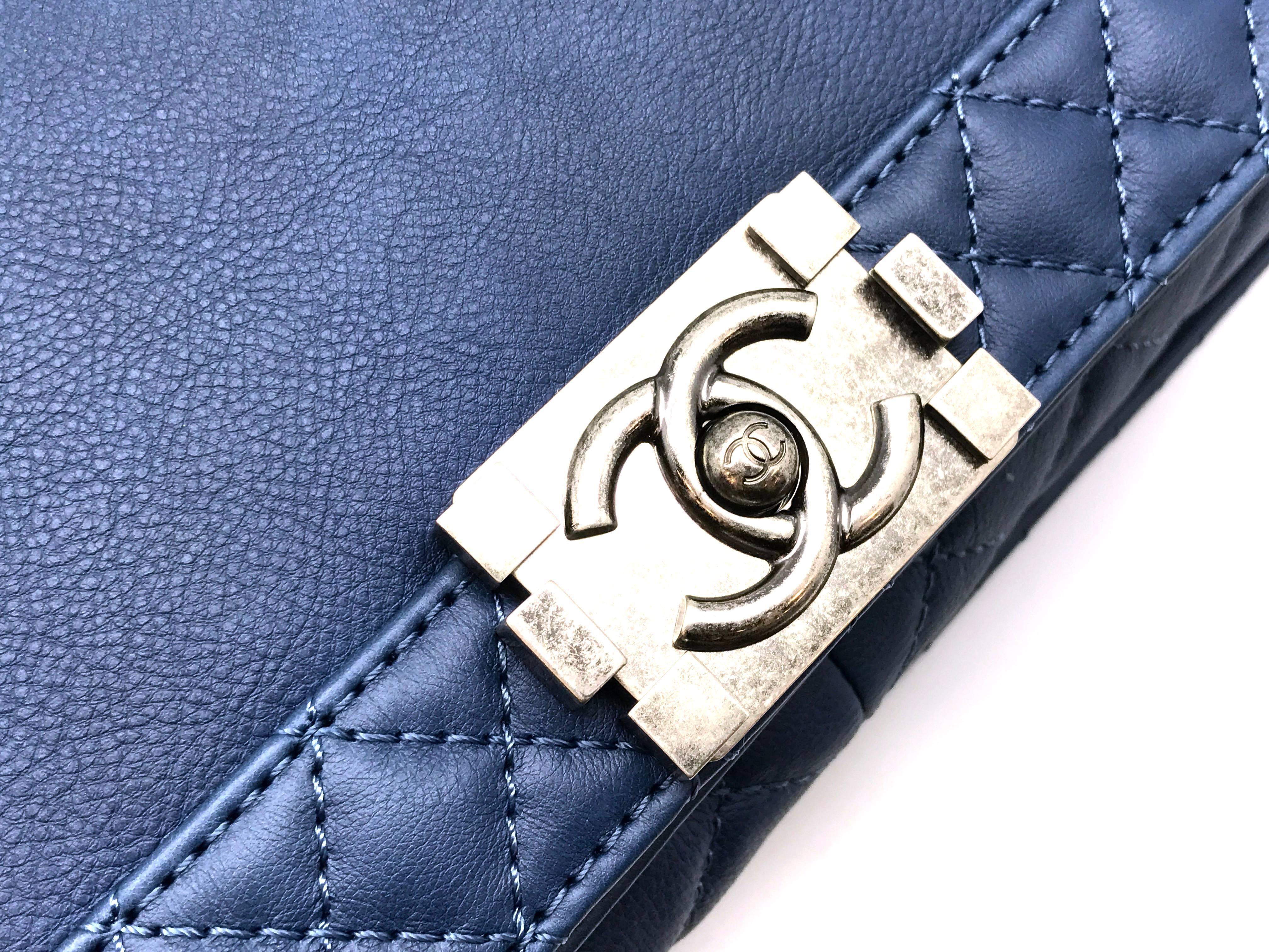 Chanel Boy Reverso Flap Blue Calfskin Leather SHW Chain Shoulder Bag 3