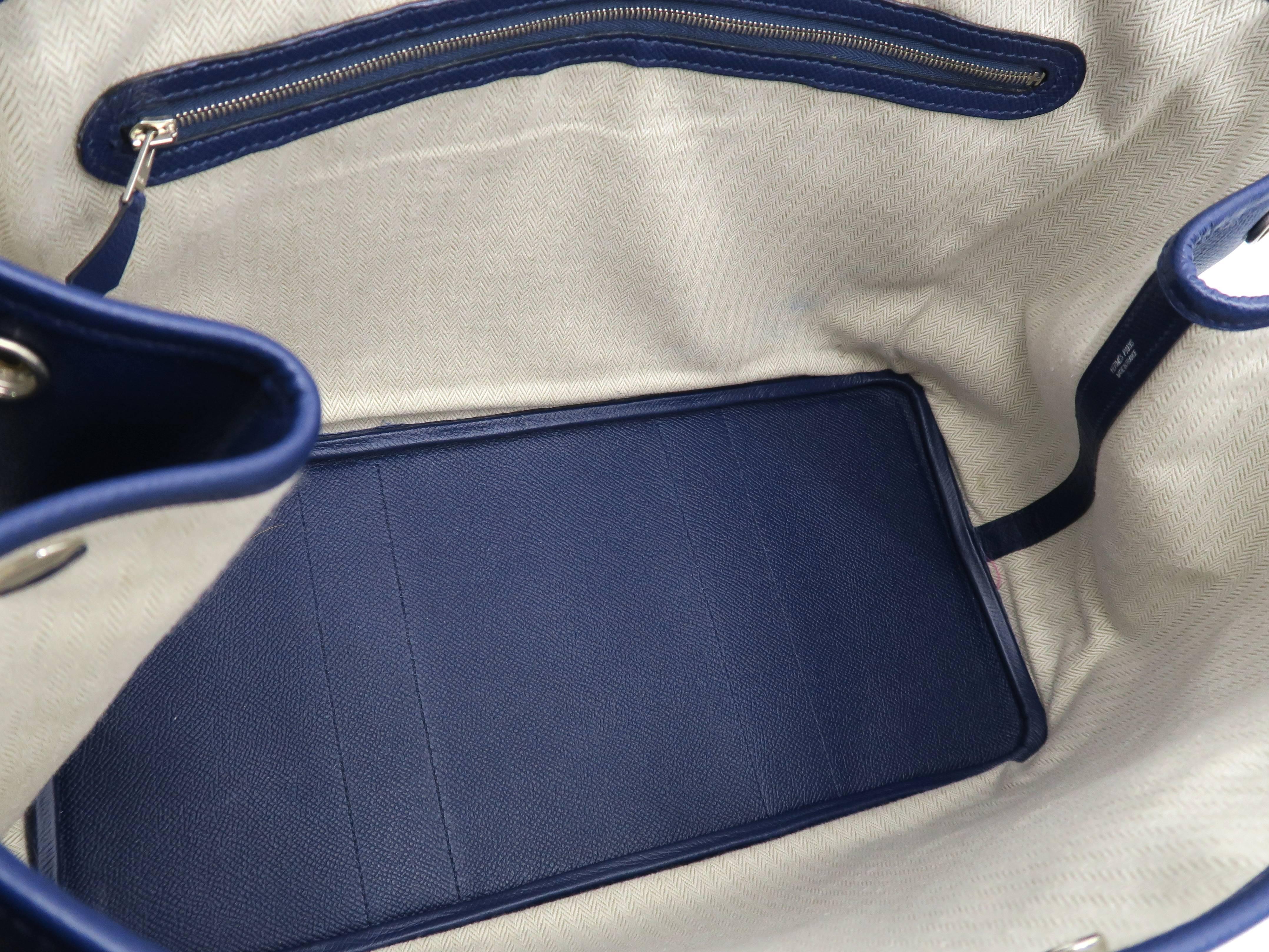 Hermes Garden party PM Bleu Saphir Blue Epsom Leather Tote Bag For Sale 2