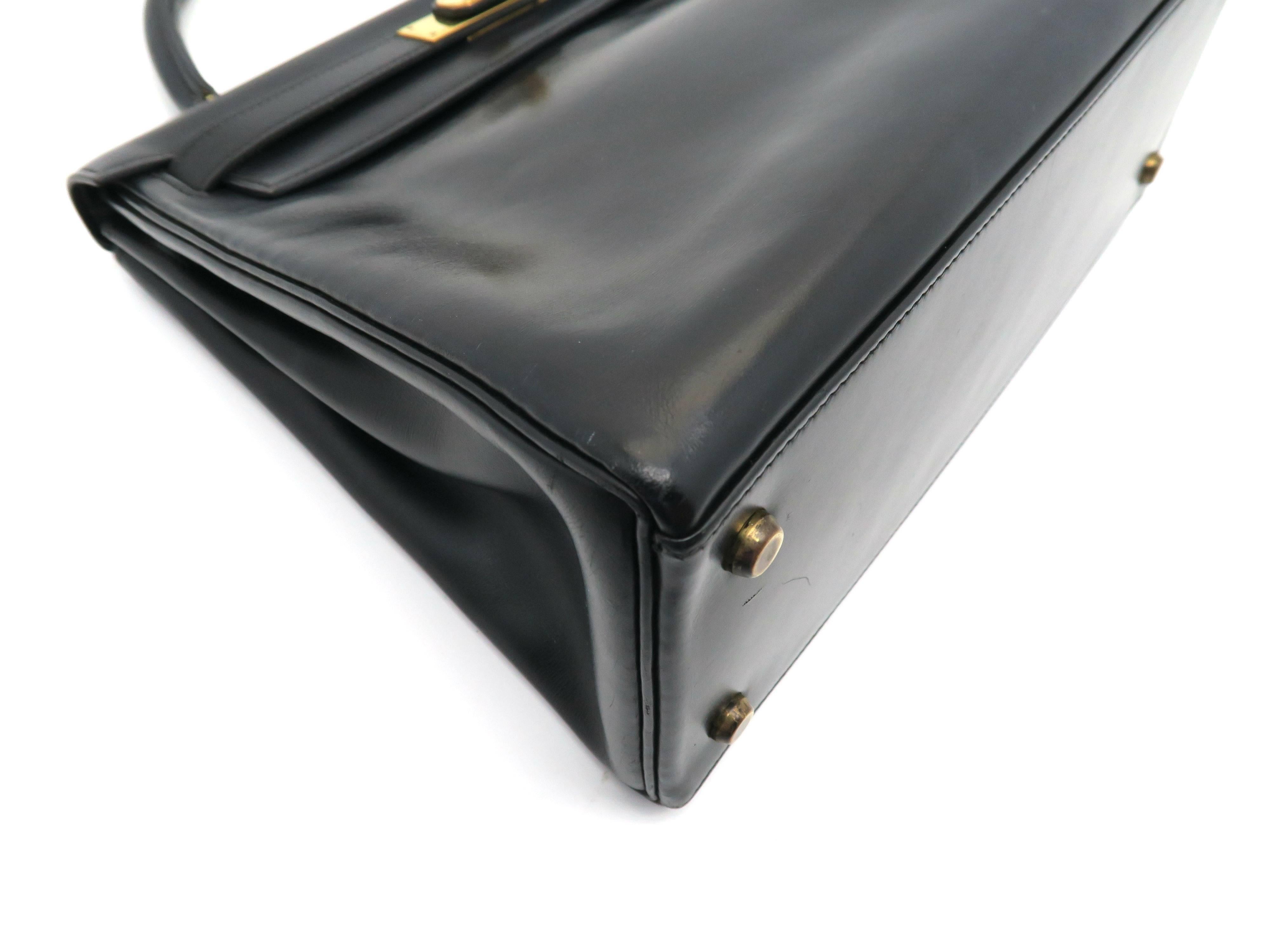 Hermes Kelly 32 Noir Black Box Calf Leather GHW Top Handle Bag For Sale 1